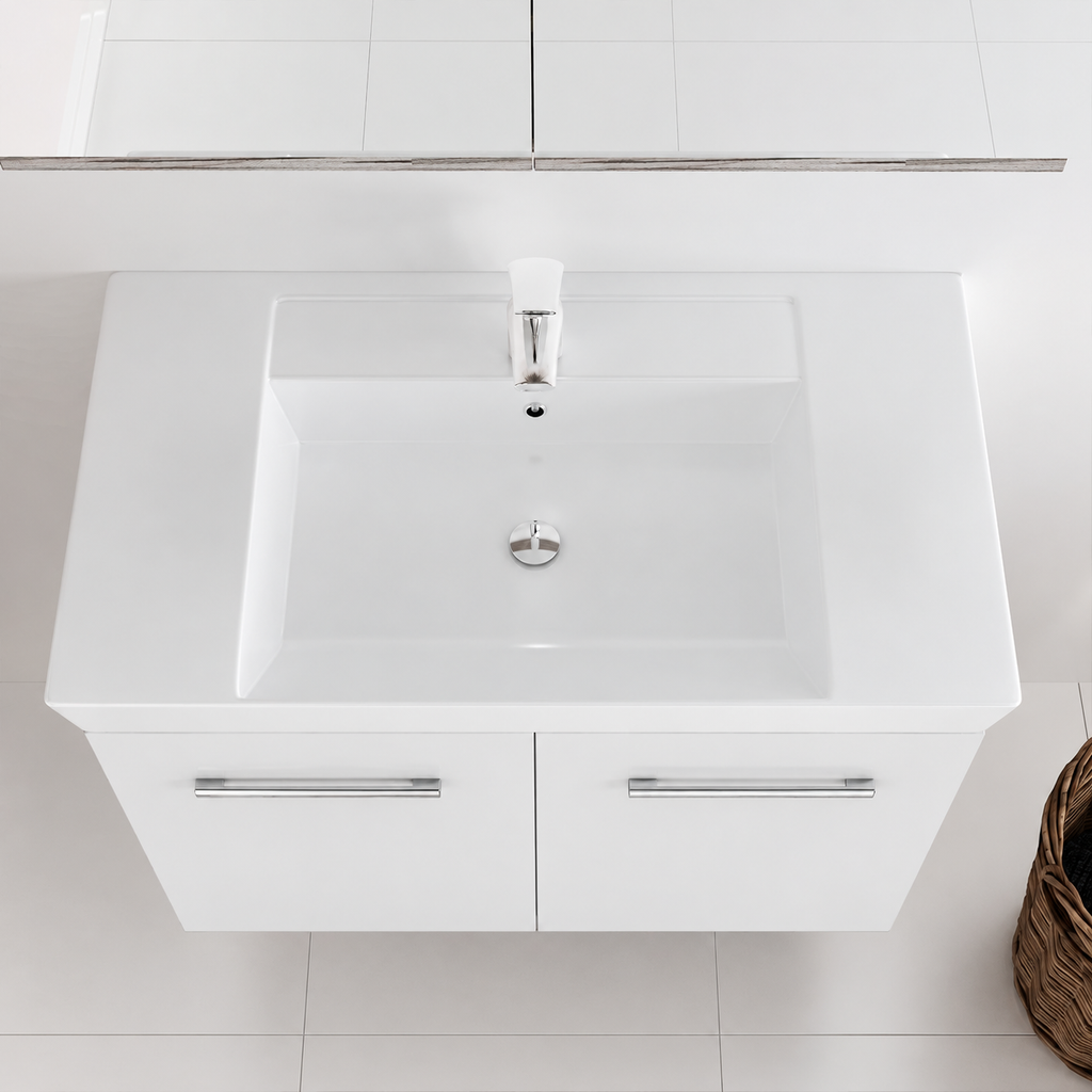 Orabella Vanity 80 Wall-Hung Bathroom Vanity - Laminate 101 / Chrome handles