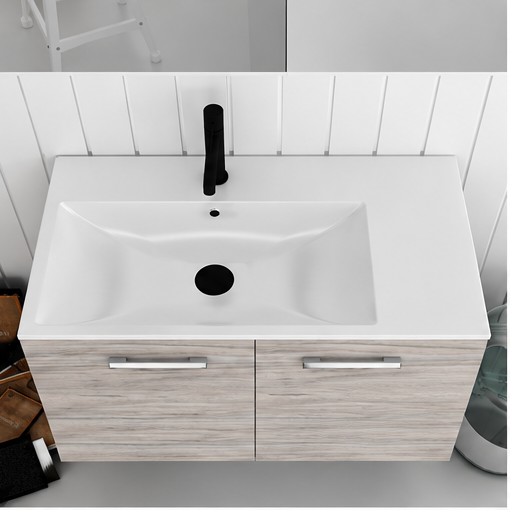 Orabella Raven 90 Wall-Hung Bathroom Vanity - Laminate 719 / Two Doors / Chrome handles
