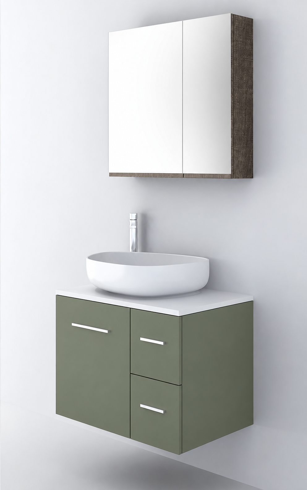 Orabella Solid Surface70 - Finish 162 / White countertop / Two Drawers / Chrome handles