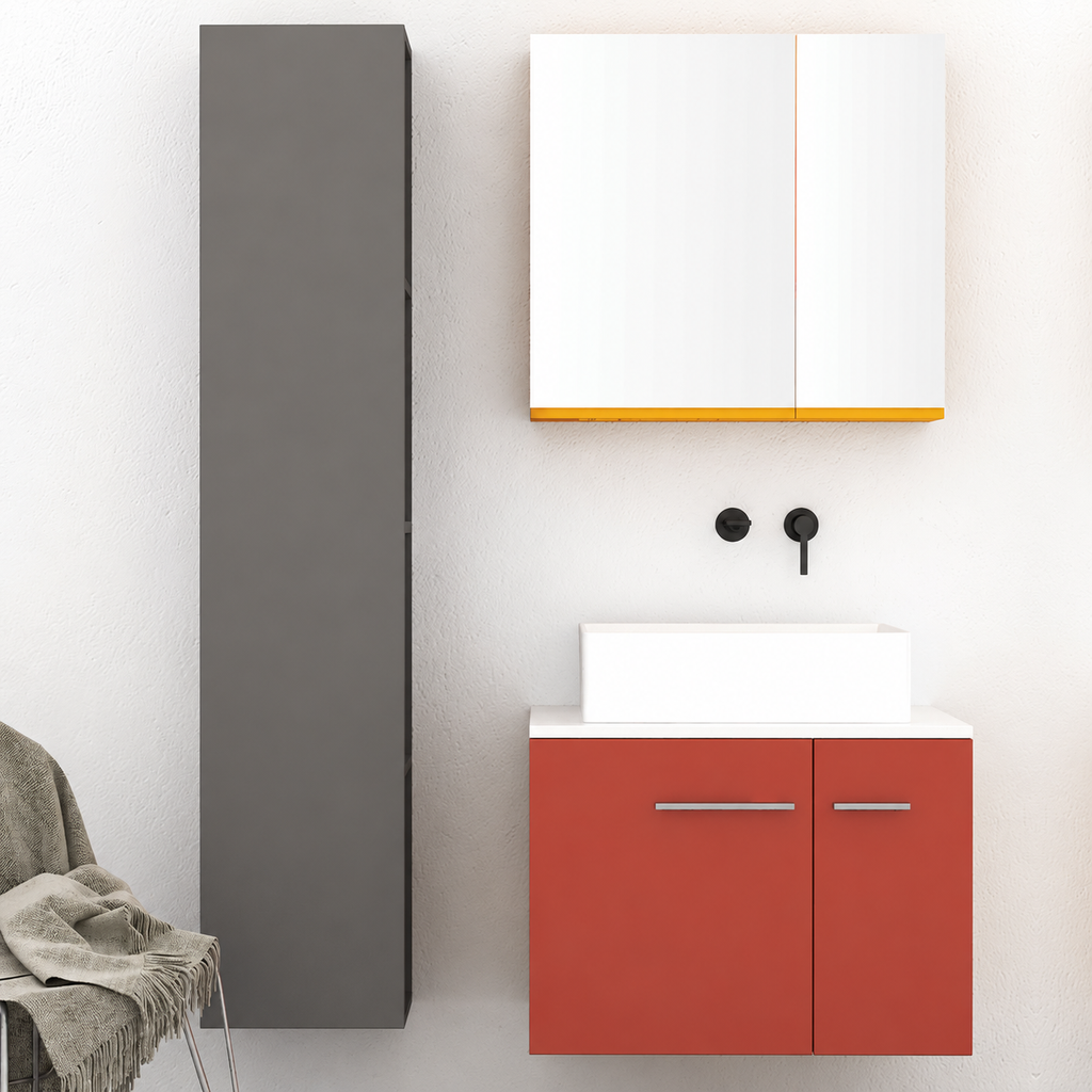 Orabella Solid Surface70 - Finish 165 / White countertop / Two Doors / Chrome handles