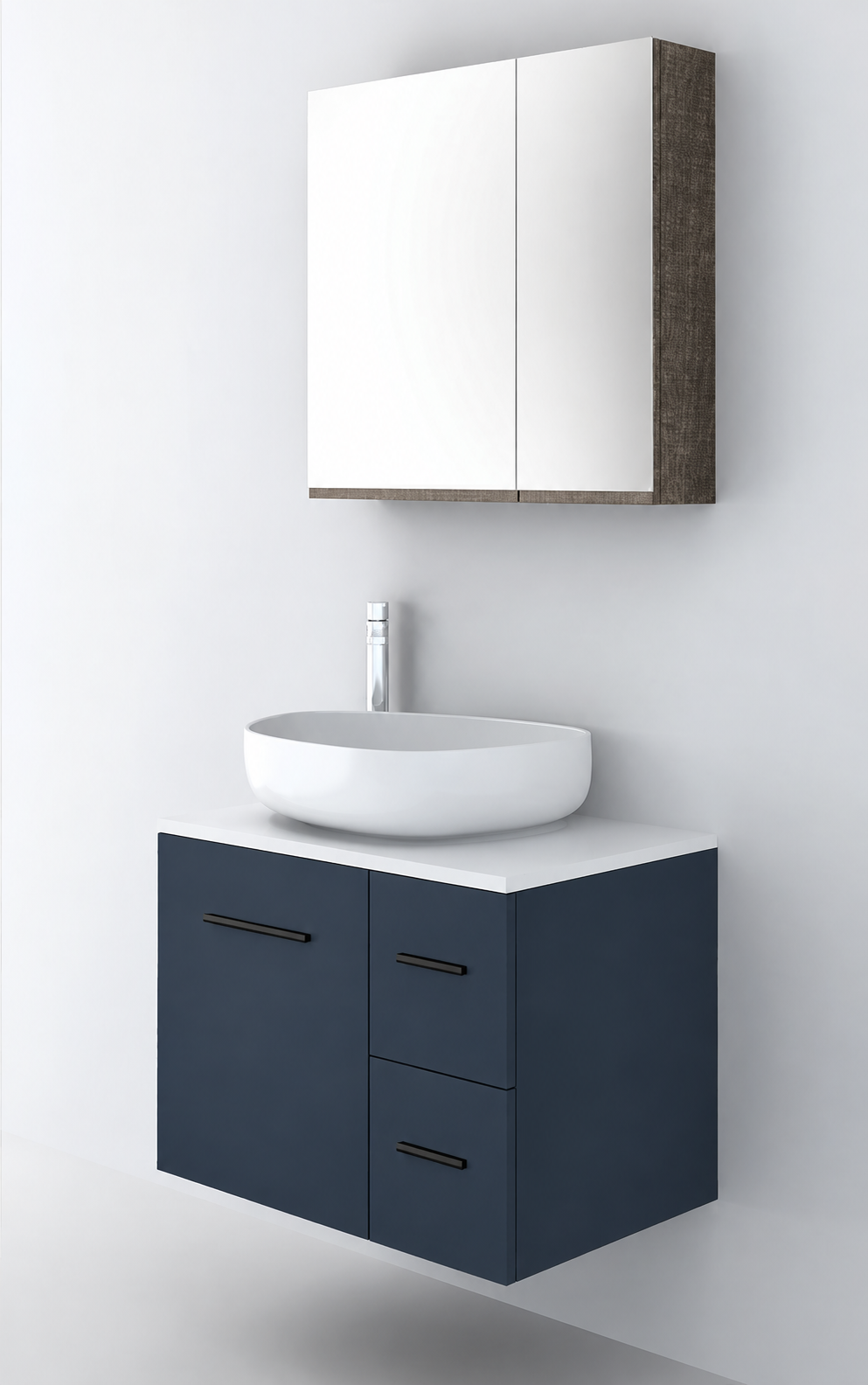Orabella Solid Surface70 - Finish 167 / White countertop / Two Drawers / Black handles