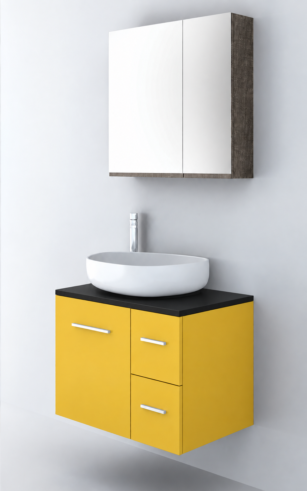 Orabella Solid Surface70 - Finish 168 / Black countertop / Two Drawers / Chrome handles
