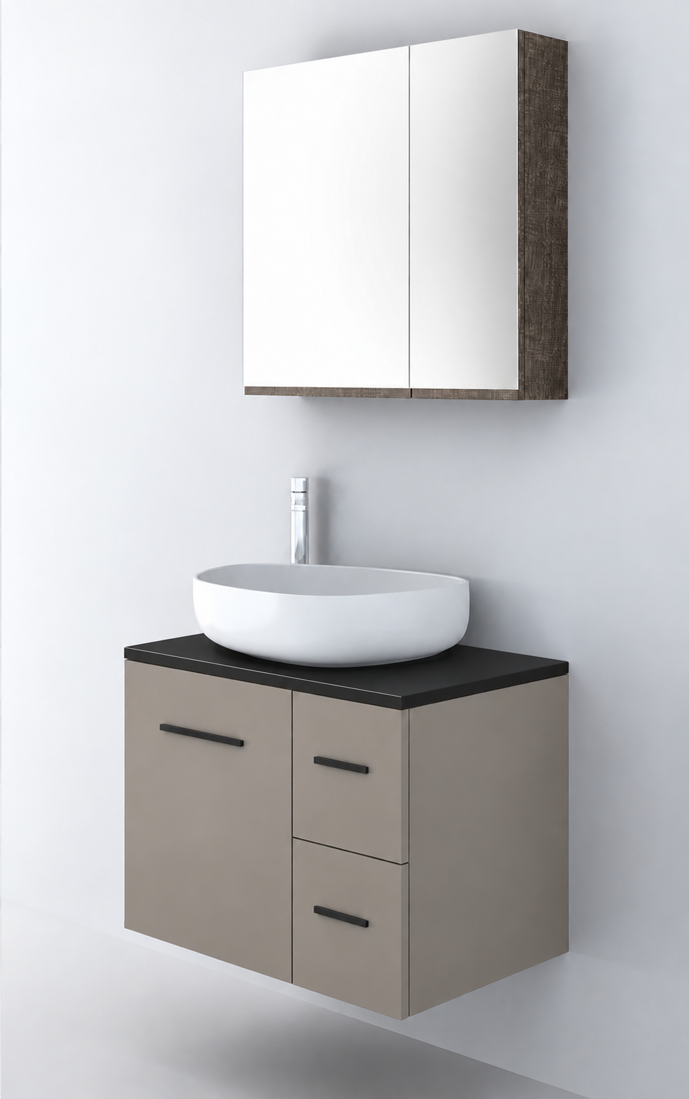 Orabella Solid Surface70 - Finish 194 / Black countertop / Two Drawers / Black handles