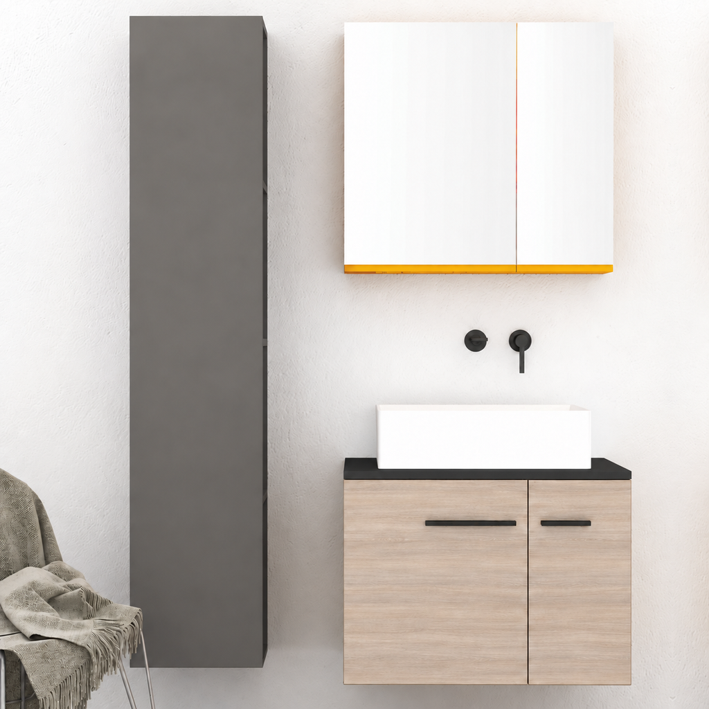 Orabella Solid Surface70 - Finish 326 / Black countertop / Two Doors / Black handles