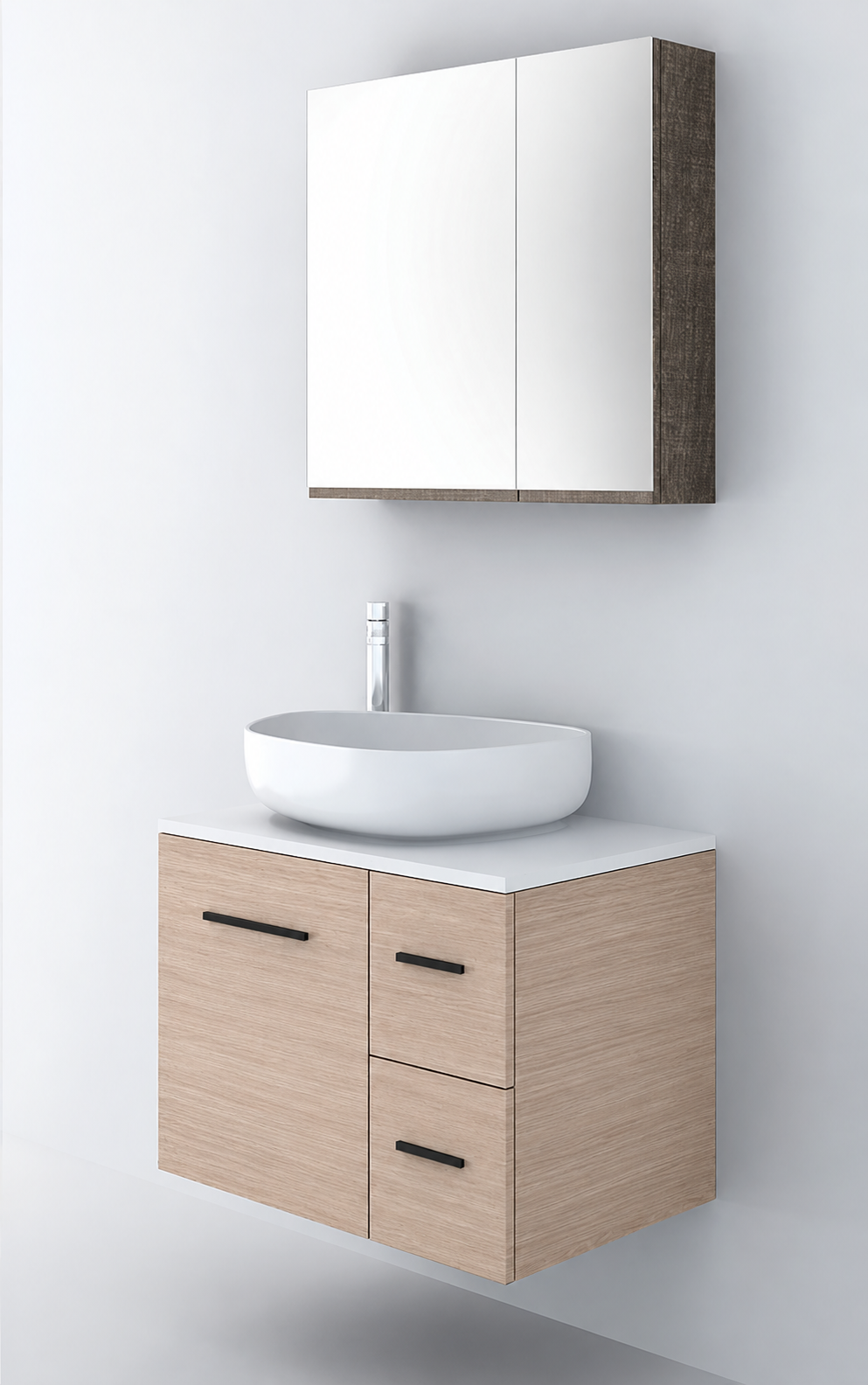 Orabella Solid Surface70 - Finish 326 / White countertop / Two Drawers / Black handles