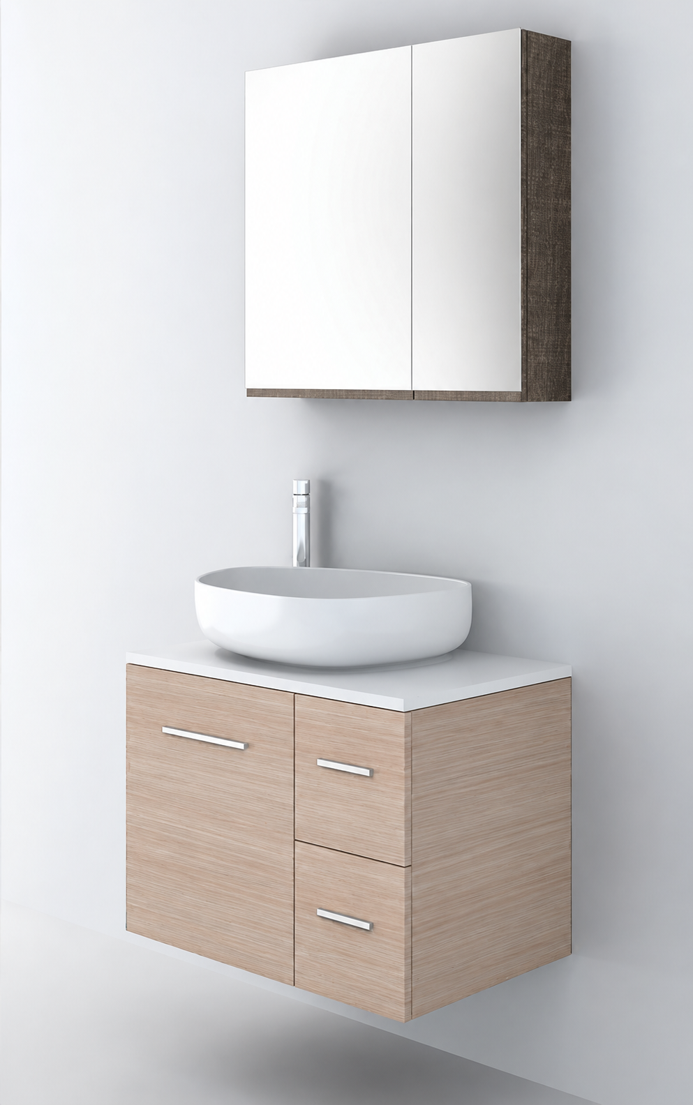 Orabella Solid Surface70 - Finish 326 / White countertop / Two Drawers / Chrome handles