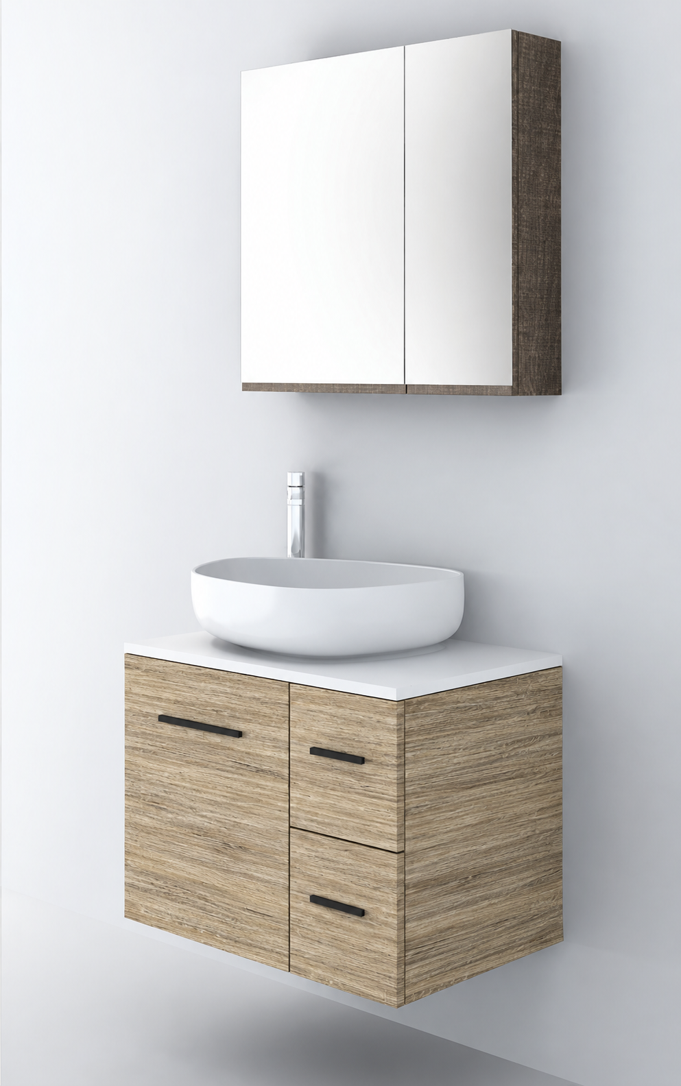 Orabella Solid Surface70 - Finish 390 / White countertop / Two Drawers / Black handles