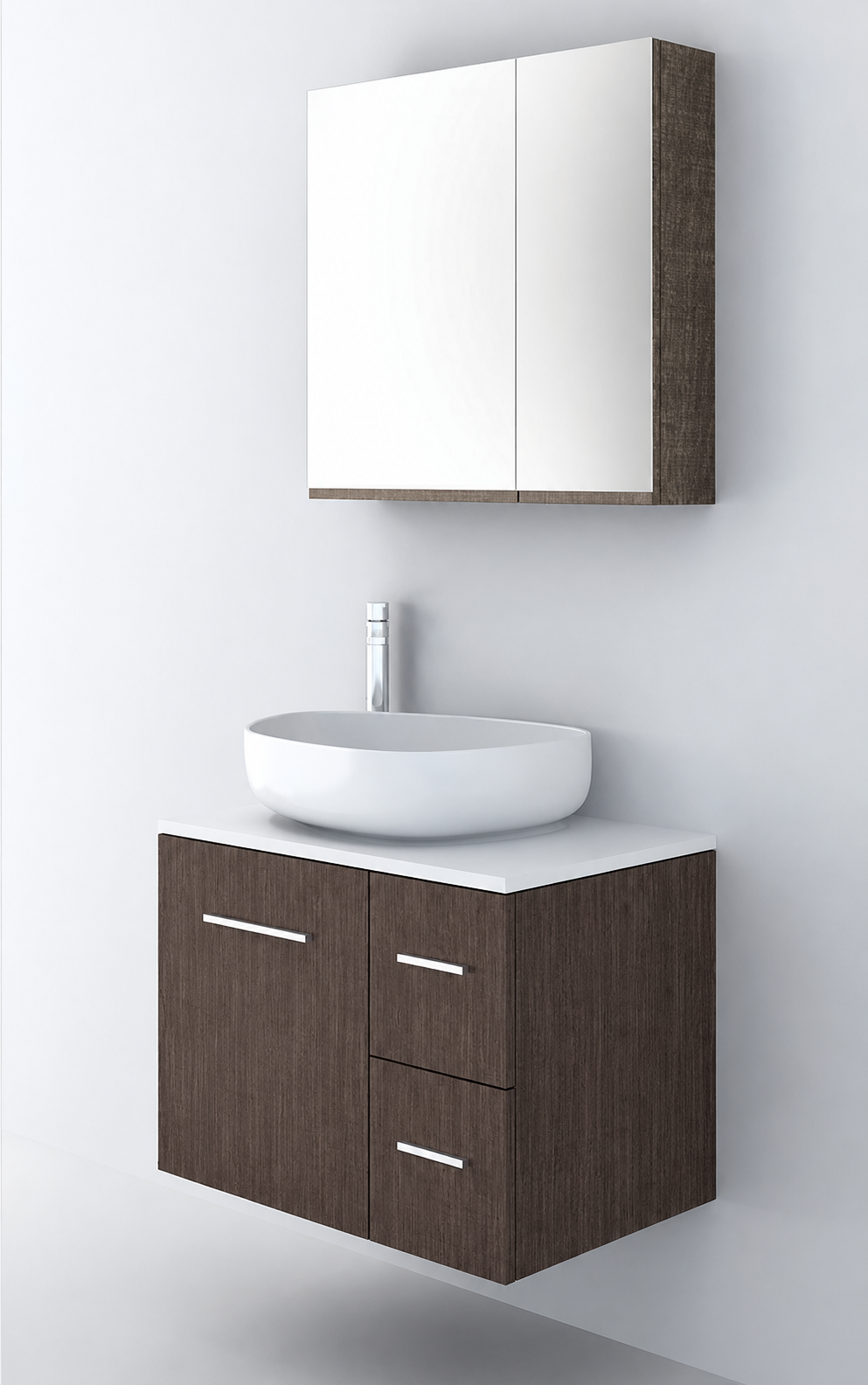 Orabella Solid Surface70 - Finish 399 / White countertop / Two Drawers / Chrome handles