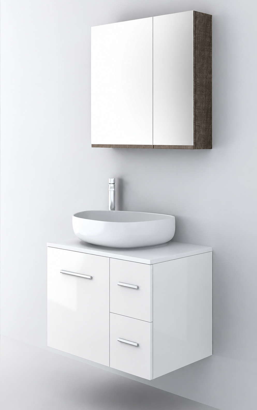 Orabella Solid Surface70 - Finish 6010 / White countertop / Two Drawers / Chrome handles