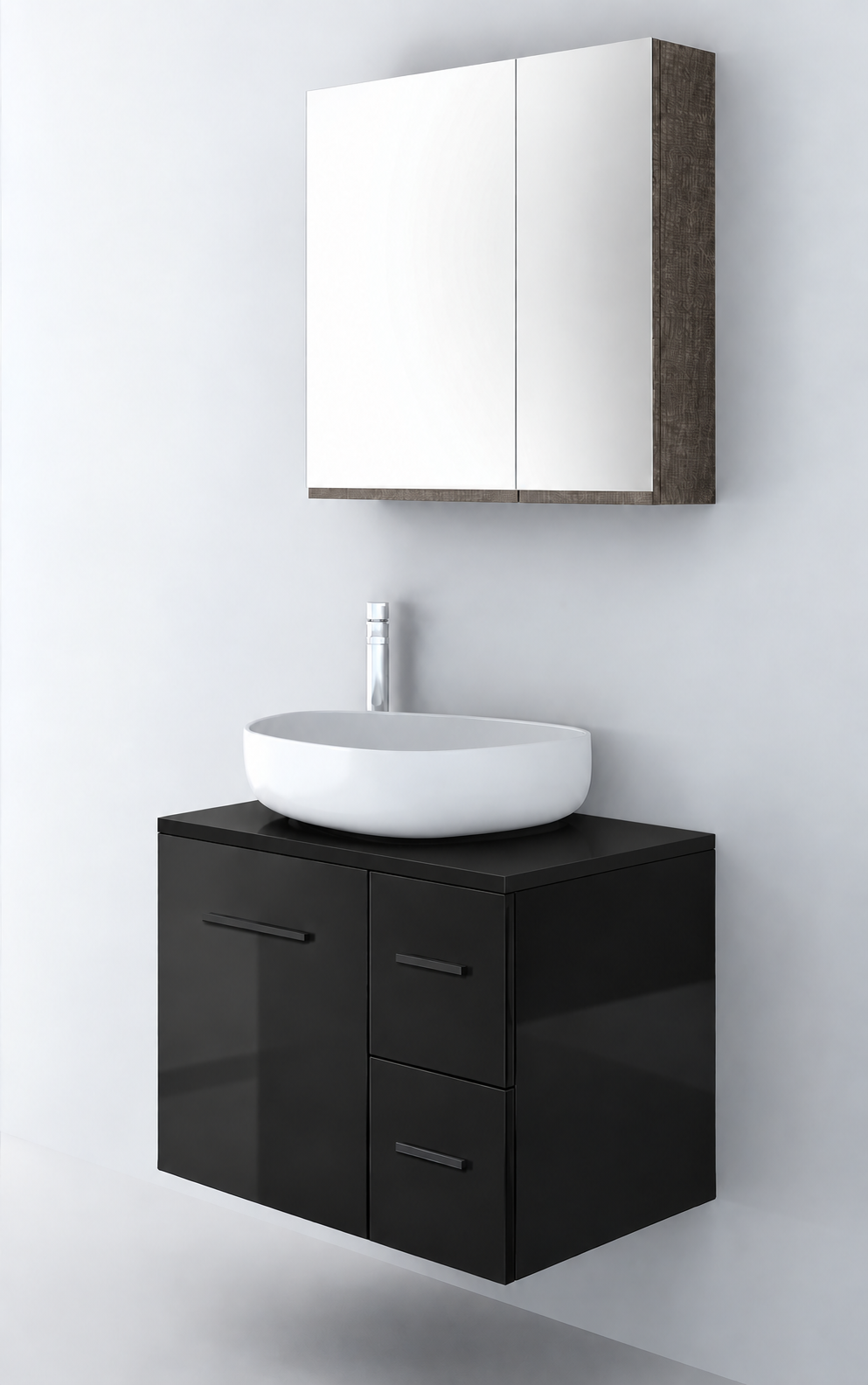 Orabella Solid Surface70 - Finish 6040 / Black countertop / Two Drawers / Black handles