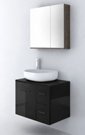 Orabella Solid Surface70 - Finish 6040 / Black countertop / Two Drawers / Black handles