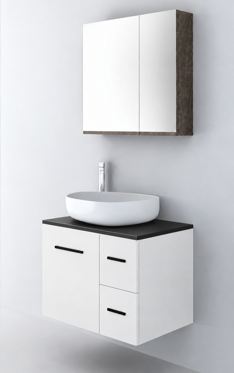 Orabella Solid Surface70 - Finish 6080 / Black countertop / Two Drawers / Black handles