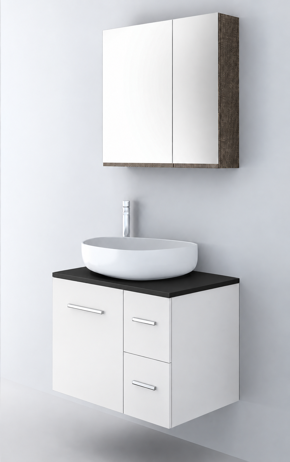 Orabella Solid Surface70 - Finish 6080 / Black countertop / Two Drawers / Chrome handles