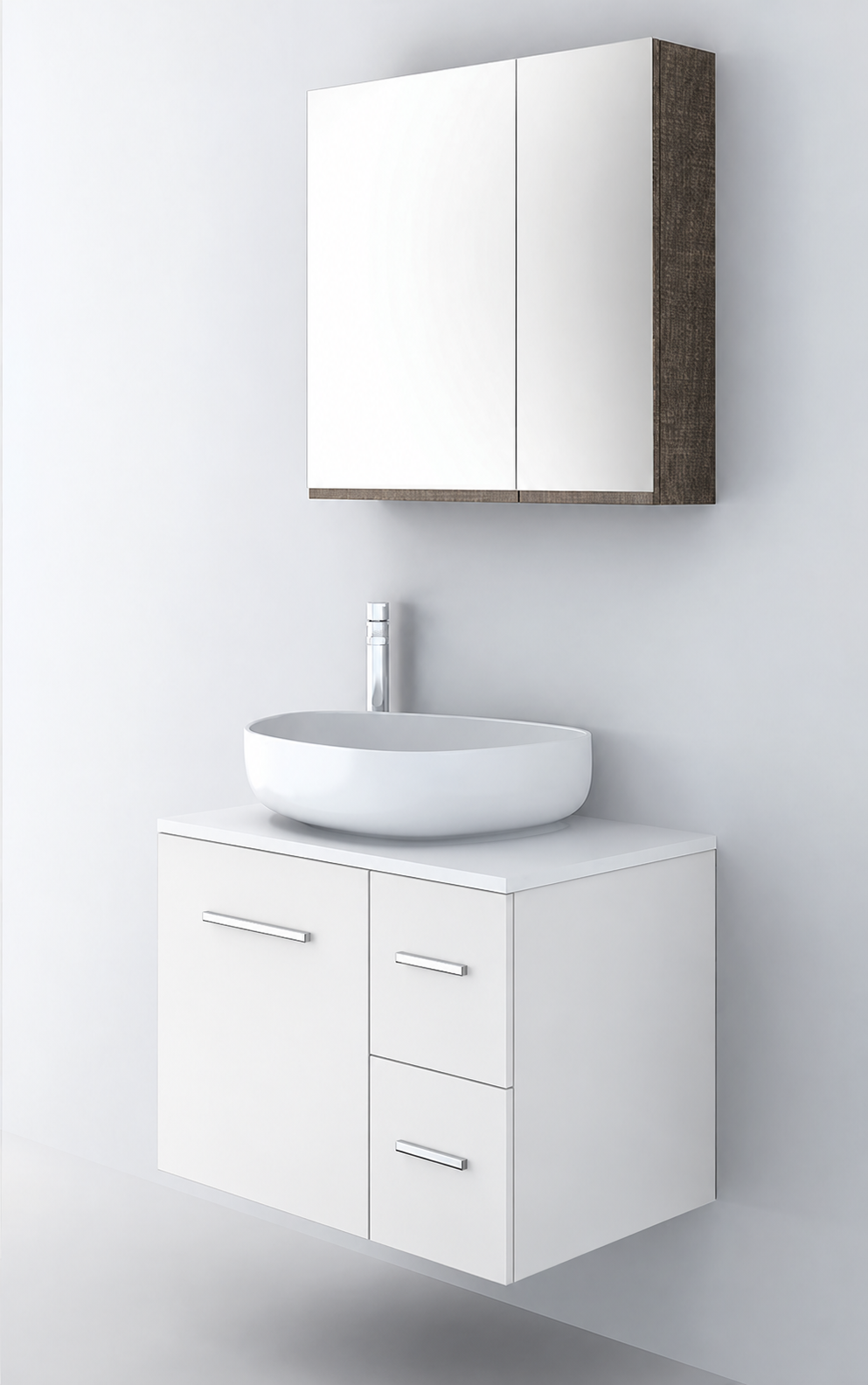 Orabella Solid Surface70 - Finish 6080 / White countertop / Two Drawers / Chrome handles