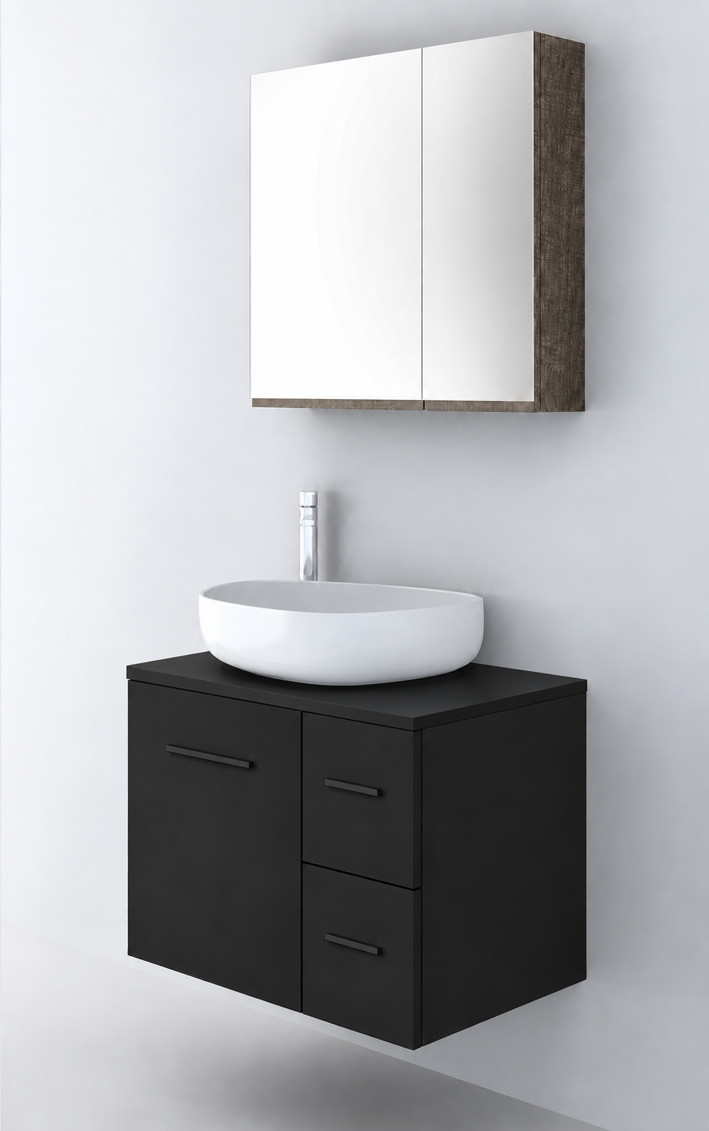 Orabella Solid Surface70 - Finish 6090 / Black countertop / Two Drawers / Black handles