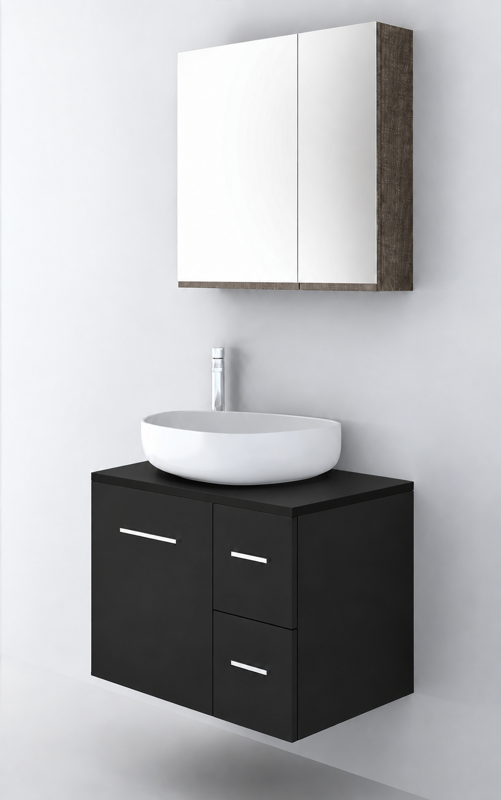 Orabella Solid Surface70 - Finish 6090 / Black countertop / Two Drawers / Chrome handles