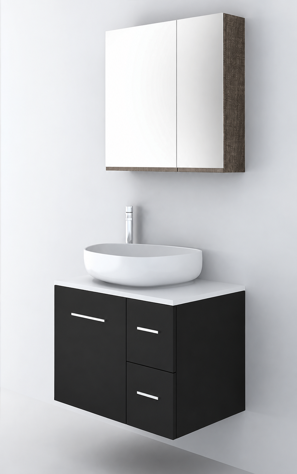 Orabella Solid Surface70 - Finish 6090 / White countertop / Two Drawers / Chrome handles