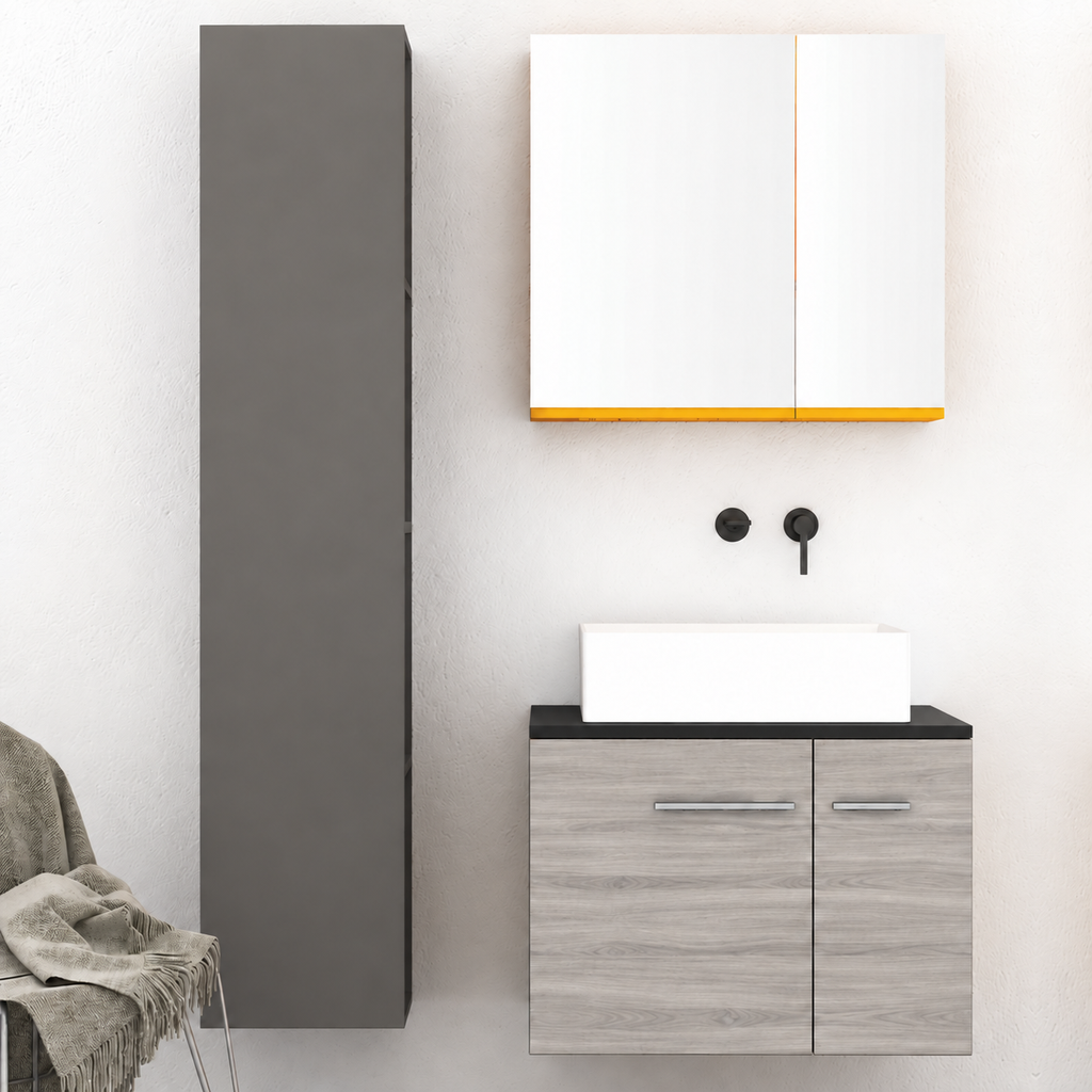 Orabella Solid Surface70 - Finish 719 / Black countertop / Two Doors / Chrome handles