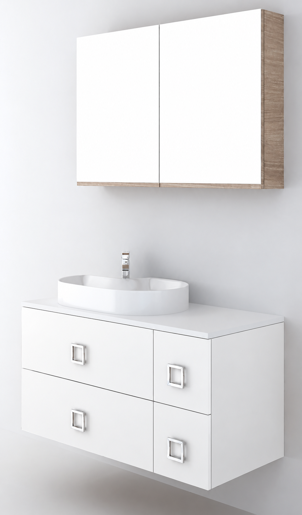 Orabella Solid Surface100 - Finish 101 / White countertop / Four Drawers / Chrome handles