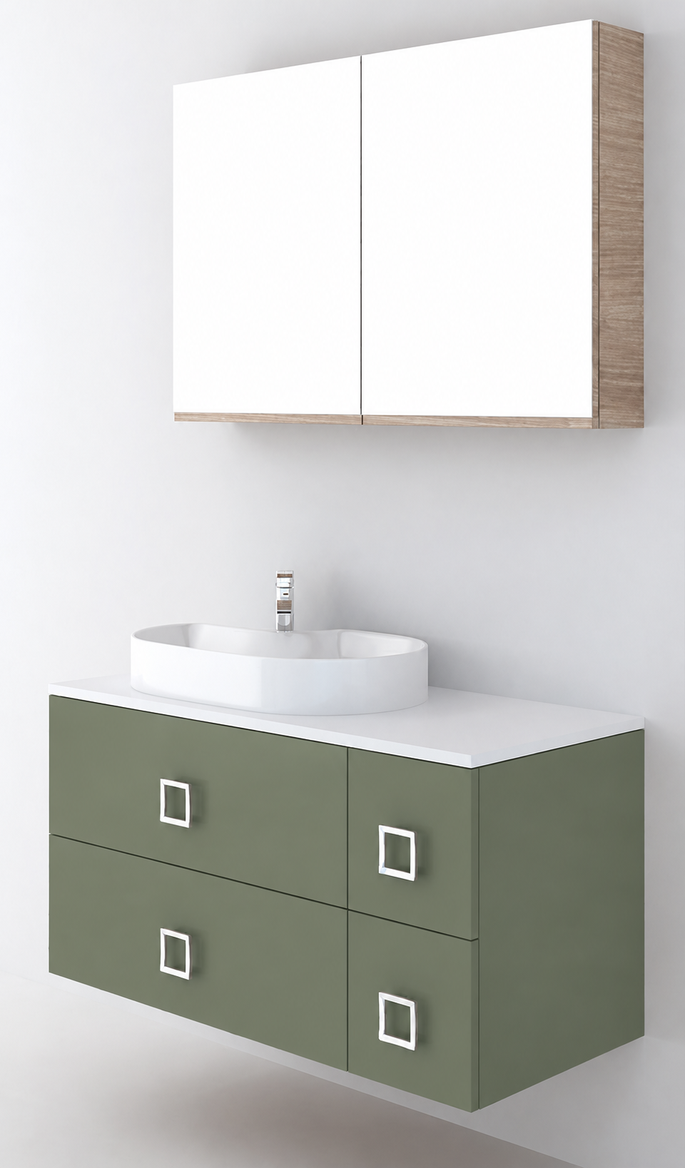 Orabella Solid Surface100 - Finish 162 / White countertop / Four Drawers / Chrome handles