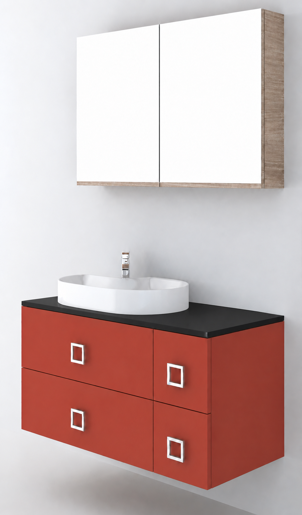 Orabella Solid Surface100 - Finish 165 / Black countertop / Four Drawers / Chrome handles