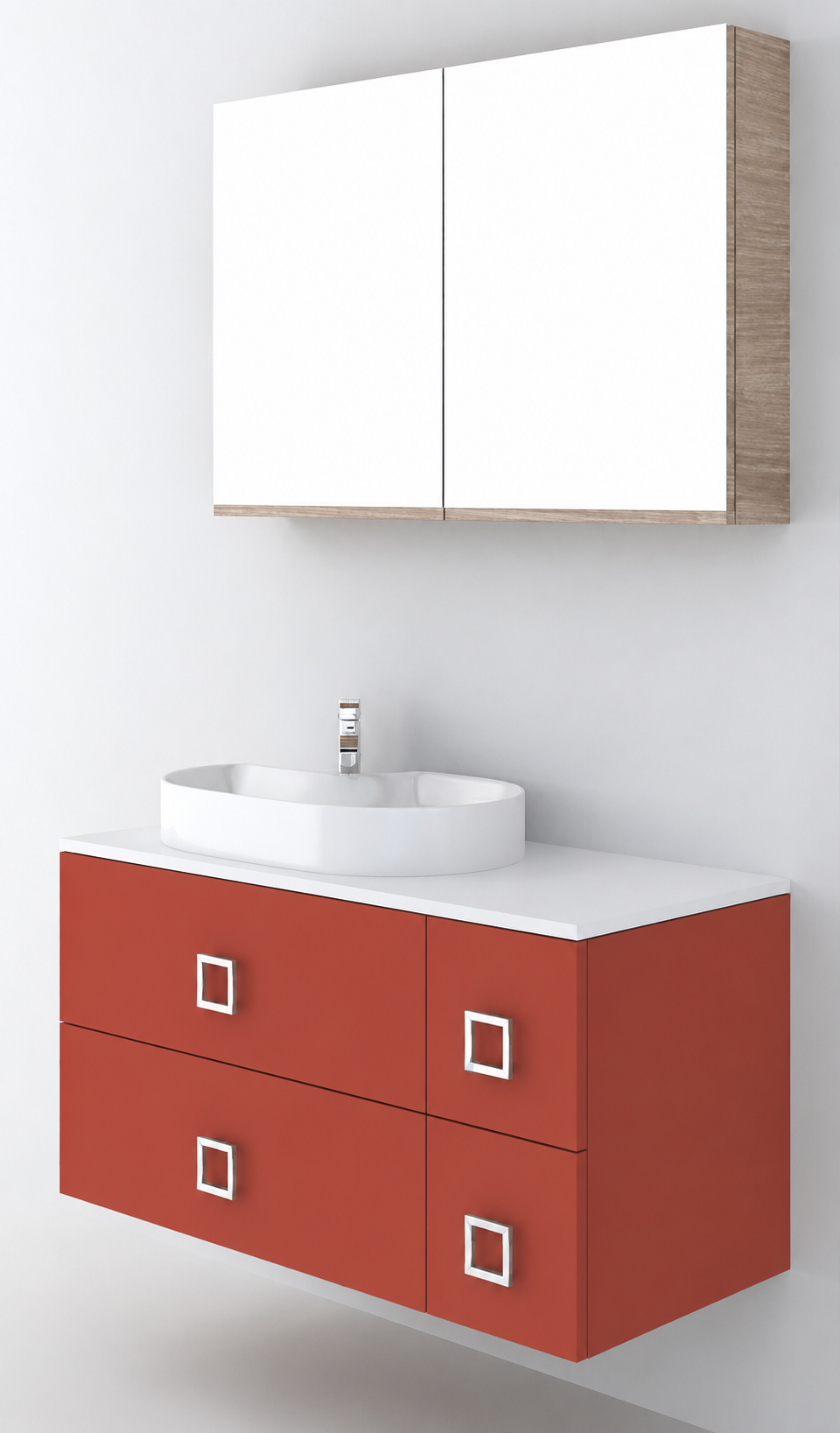 Orabella Solid Surface100 - Finish 165 / White countertop / Four Drawers / Chrome handles