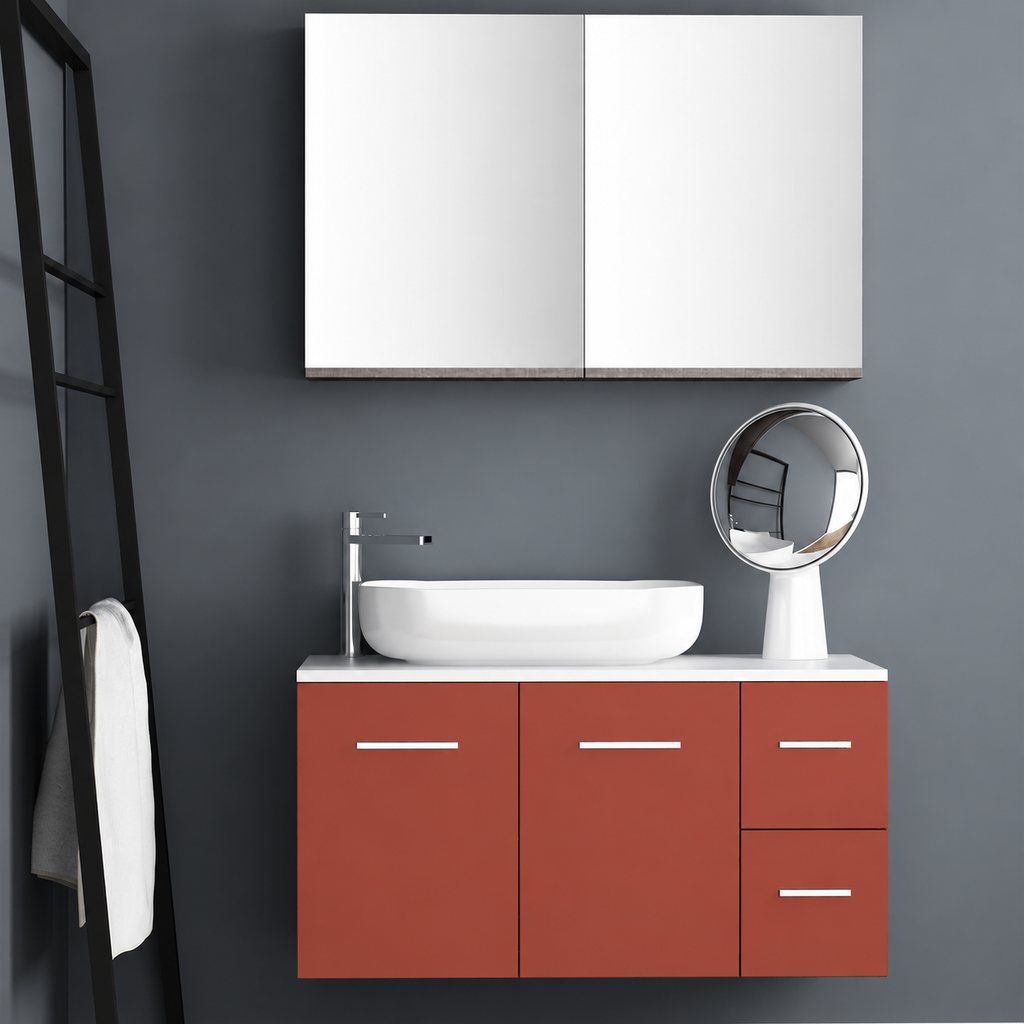 Orabella Solid Surface100 - Finish 165 / White countertop / Two Doors and Two Drawers / Chrome handles