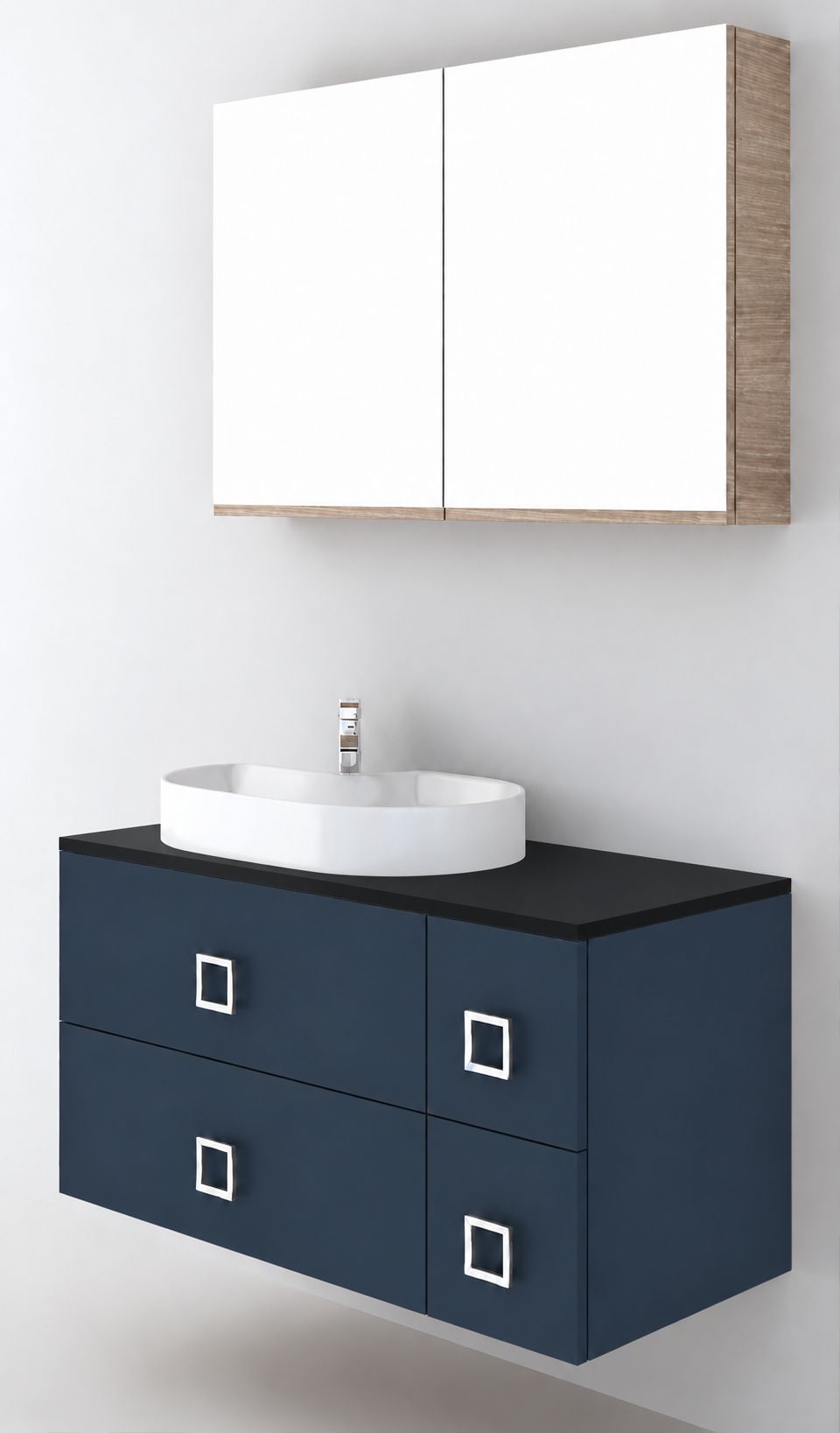 Orabella Solid Surface100 - Finish 167 / Black countertop / Four Drawers / Chrome handles