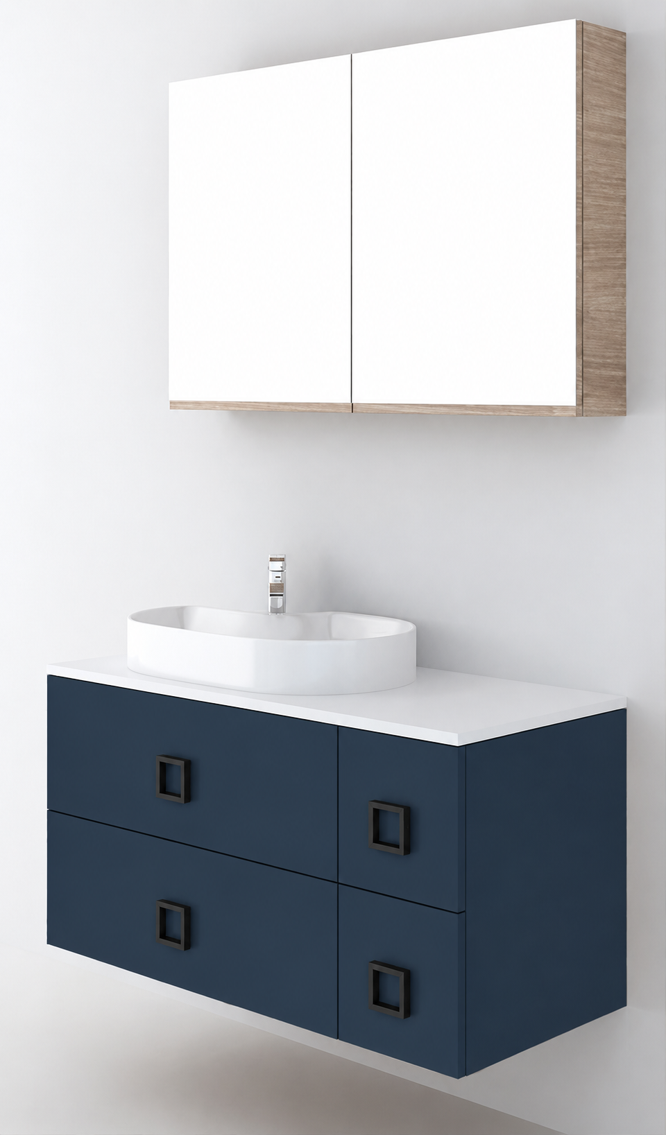 Orabella Solid Surface100 - Finish 167 / White countertop / Four Drawers / Black handles