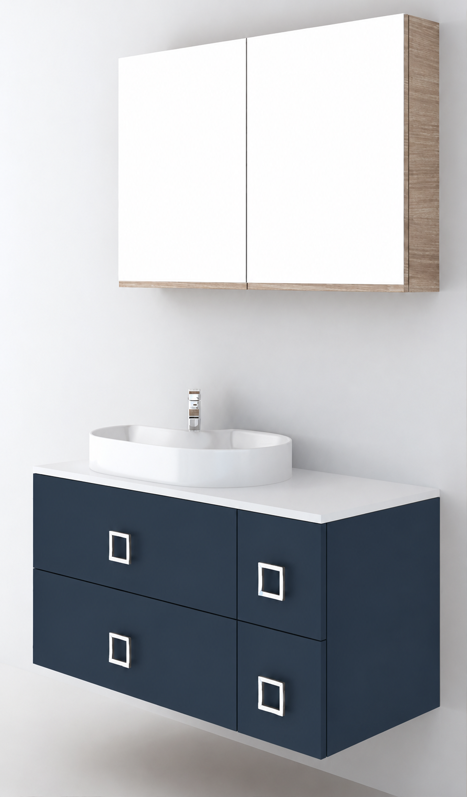 Orabella Solid Surface100 - Finish 167 / White countertop / Four Drawers / Chrome handles