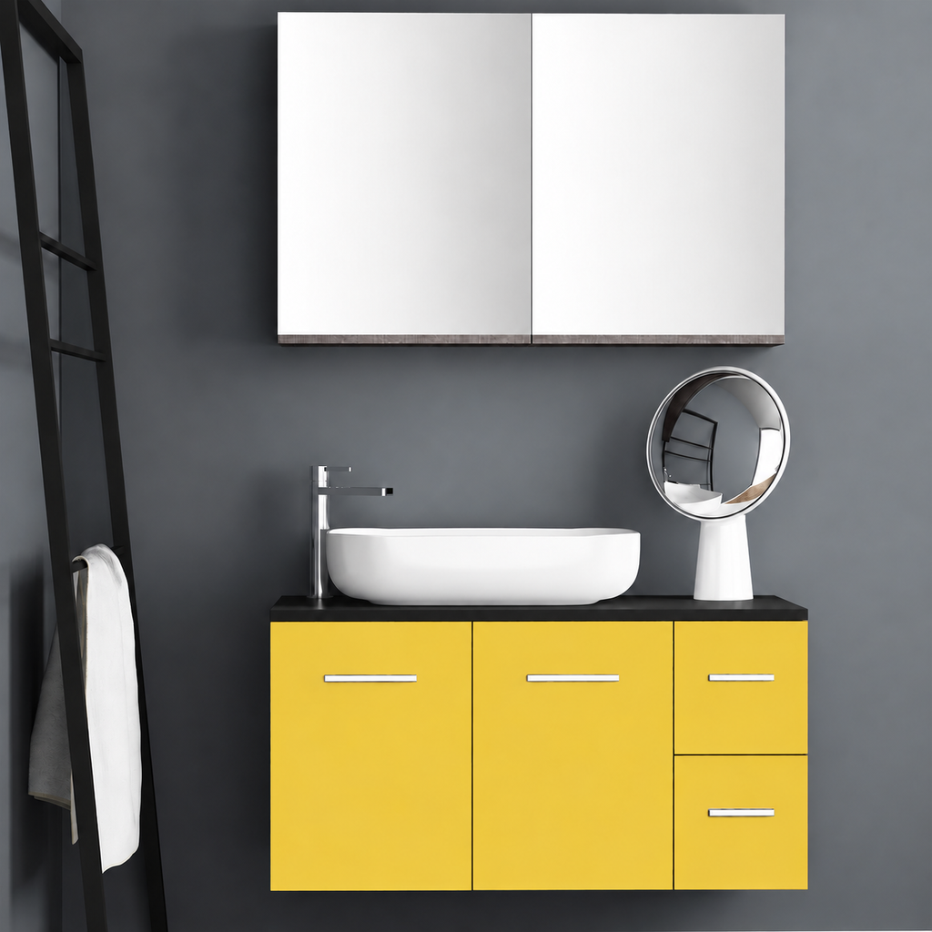 Orabella Solid Surface100 - Finish 168 / Black countertop / Two Doors and Two Drawers / Chrome handles