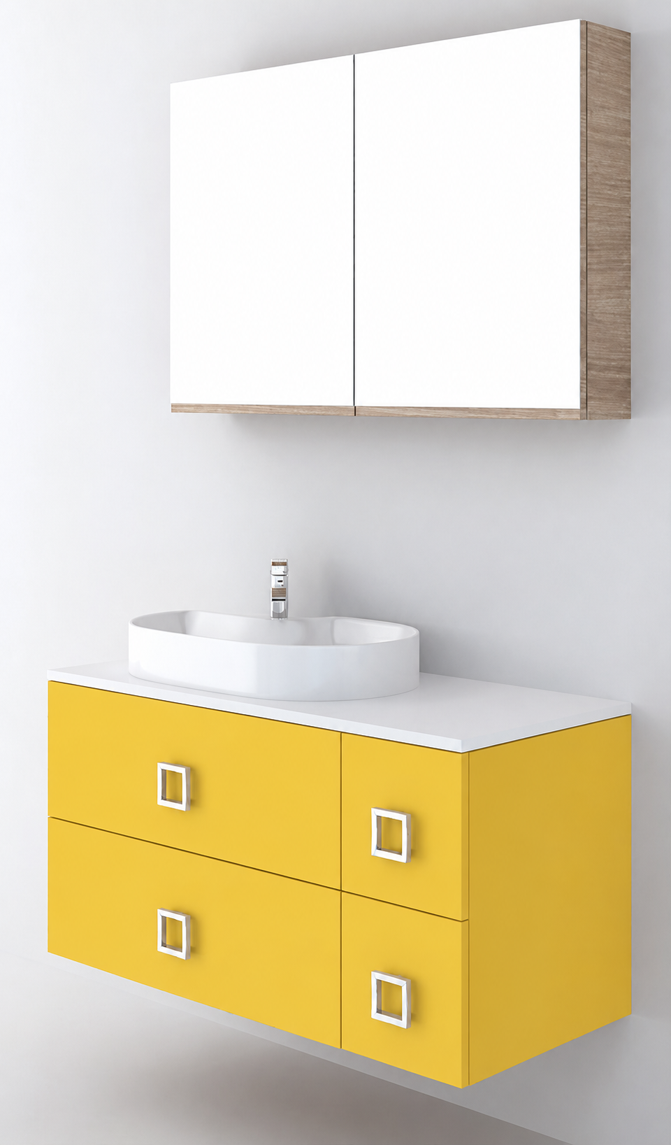 Orabella Solid Surface100 - Finish 168 / White countertop / Four Drawers / Chrome handles