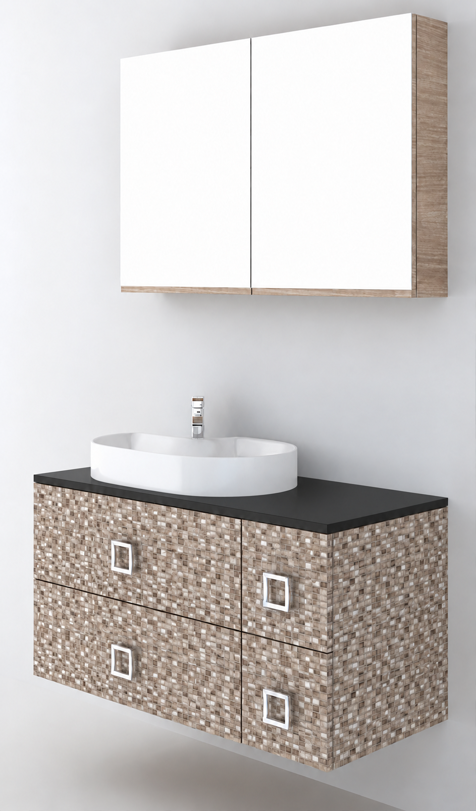 Orabella Solid Surface100 - Finish 245 / Black countertop / Four Drawers / Chrome handles
