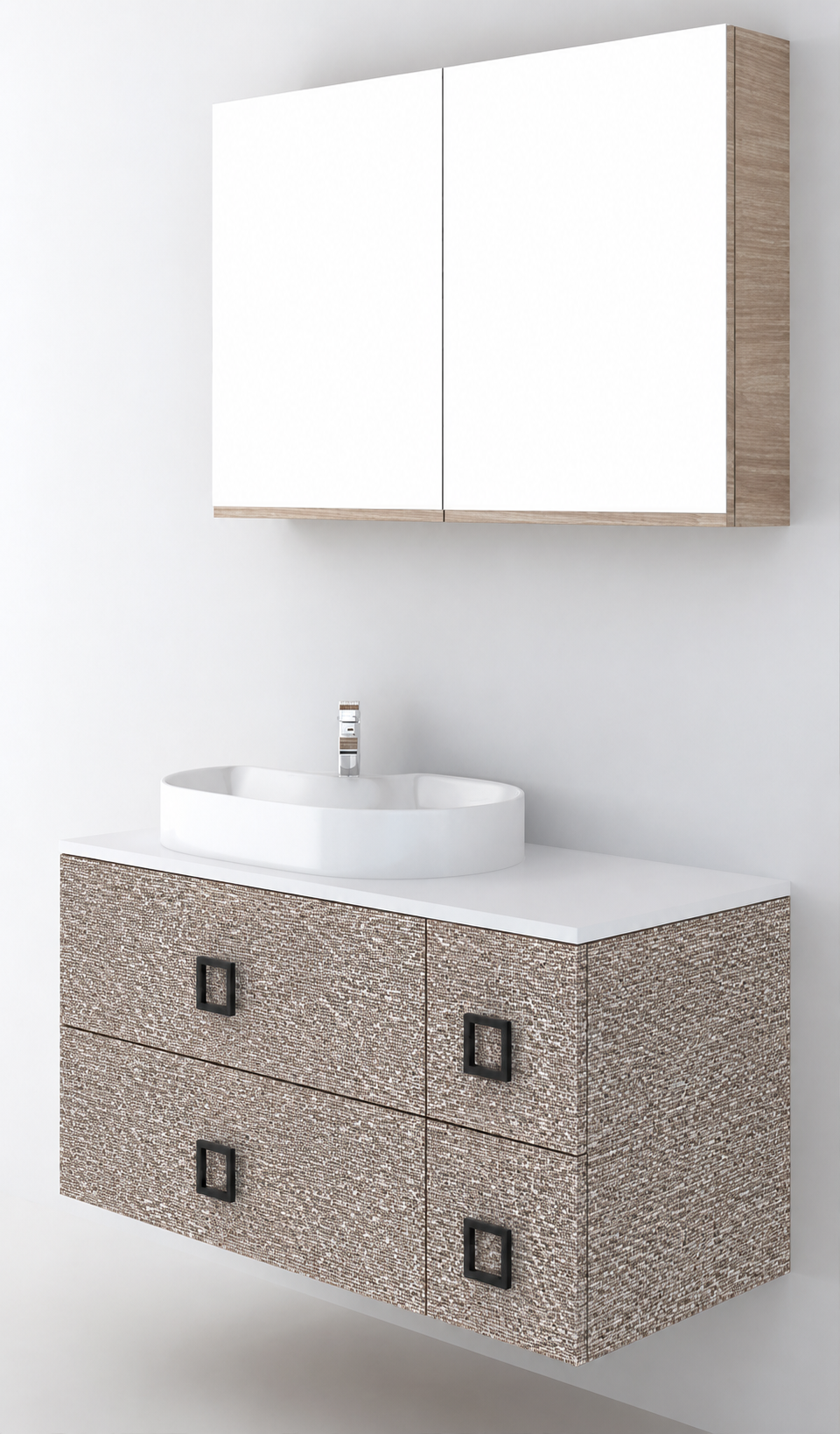 Orabella Solid Surface100 - Finish 245 / White countertop / Four Drawers / Black handles