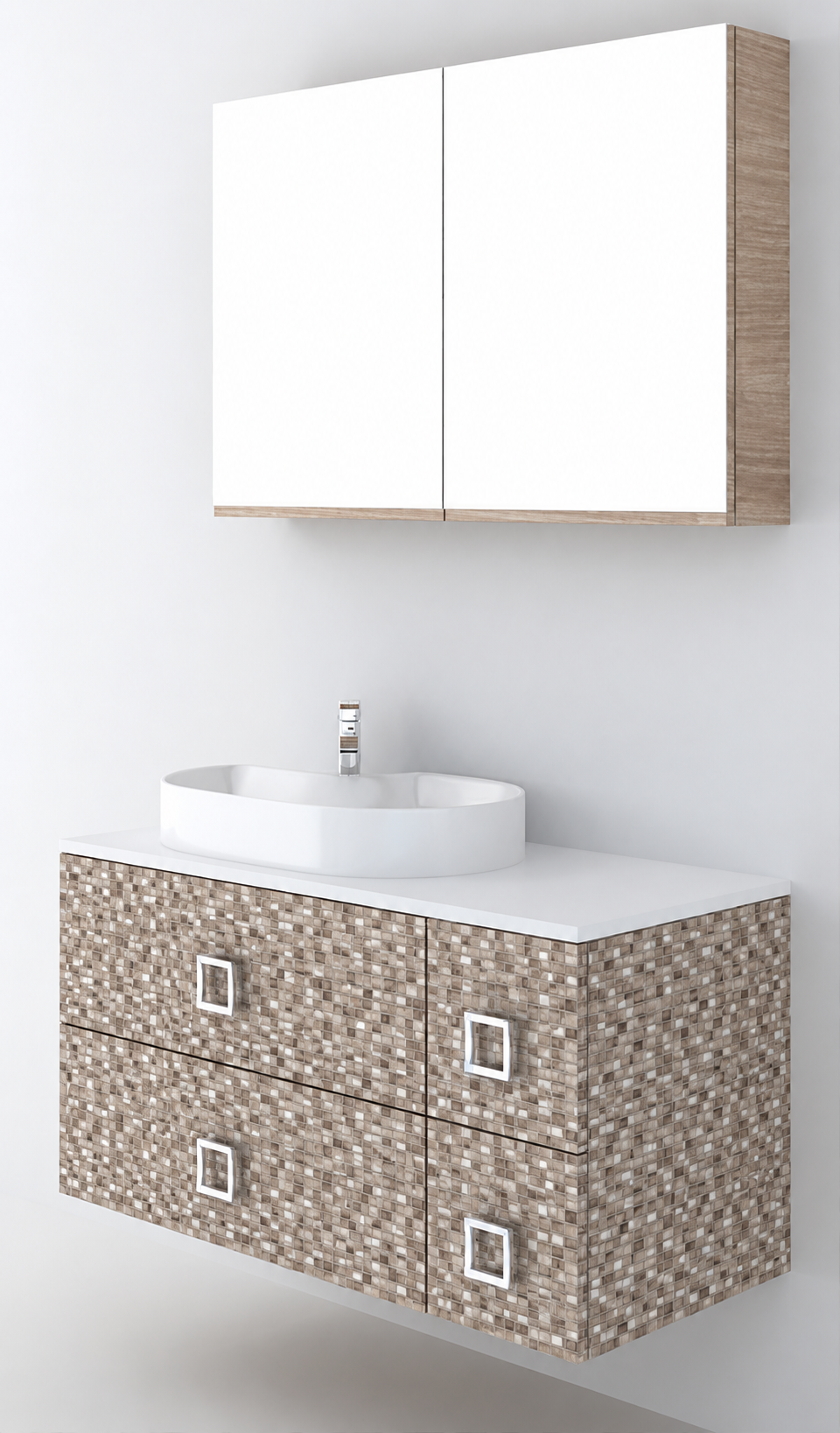 Orabella Solid Surface100 - Finish 245 / White countertop / Four Drawers / Chrome handles