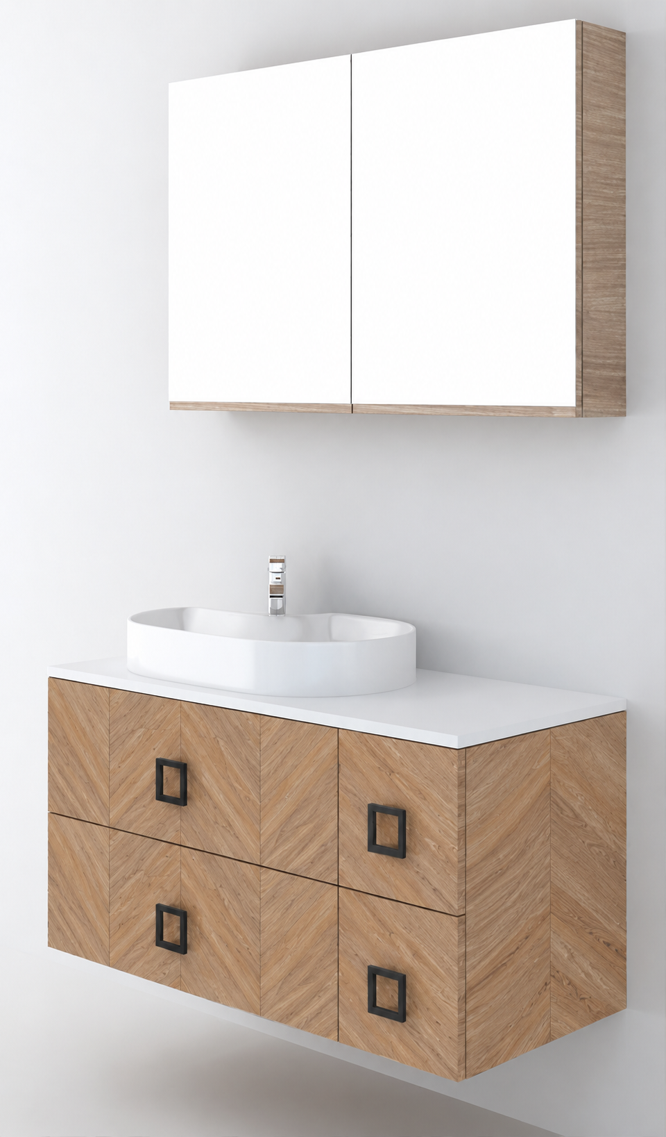 Orabella Solid Surface100 - Finish 270 / White countertop / Four Drawers / Black handles