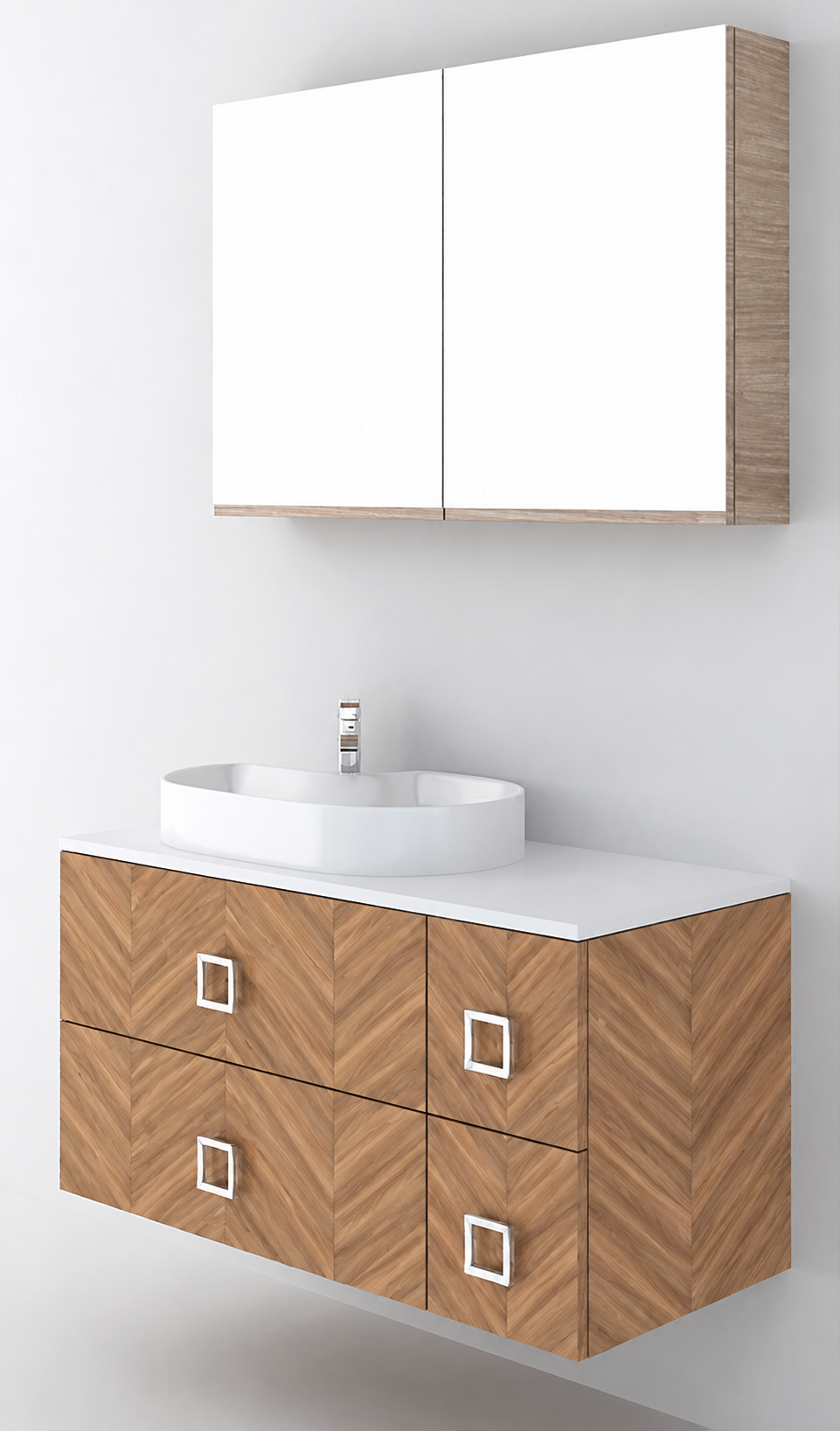 Orabella Solid Surface100 - Finish 270 / White countertop / Four Drawers / Chrome handles