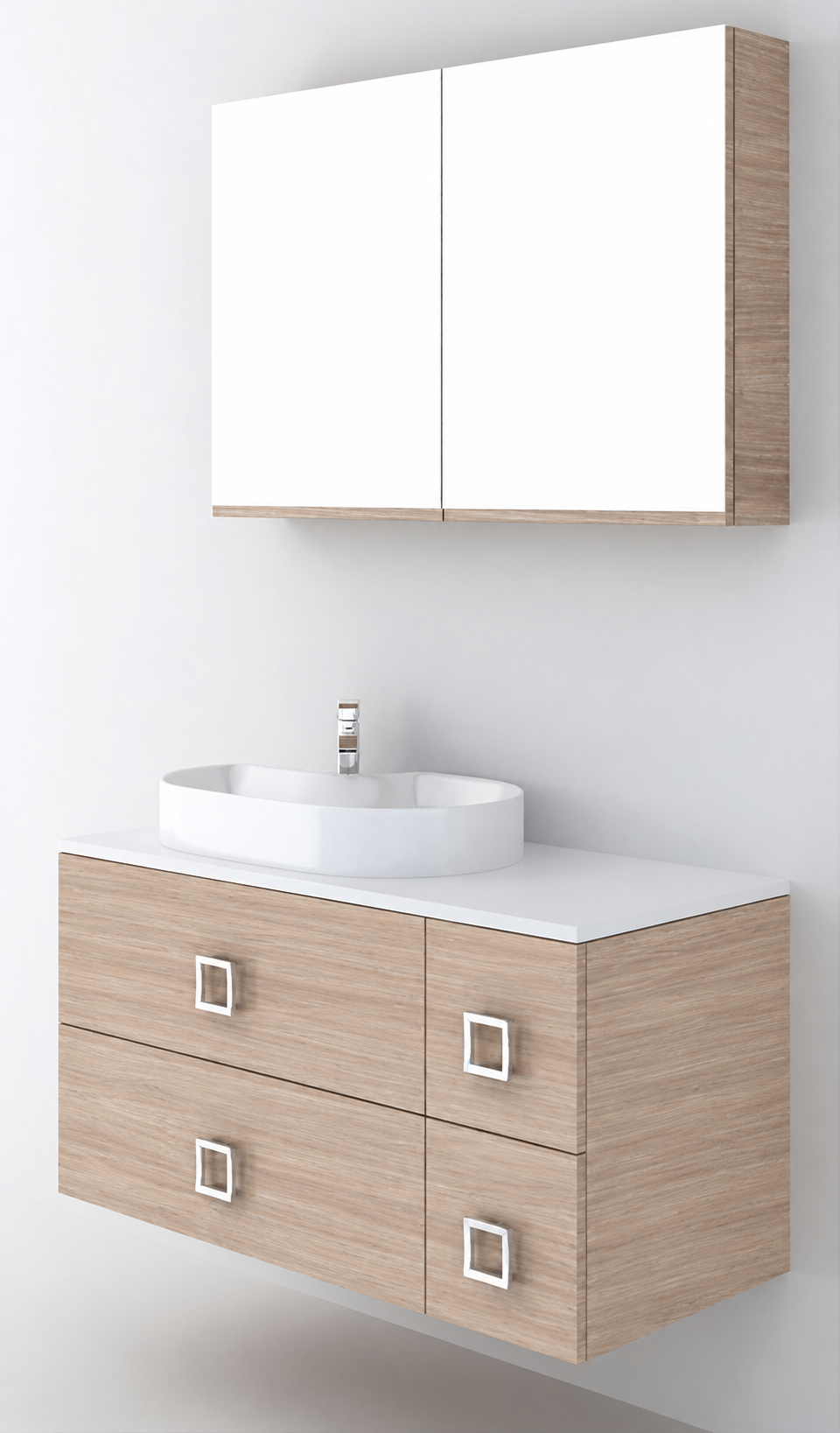 Orabella Solid Surface100 - Finish 326 / White countertop / Four Drawers / Chrome handles