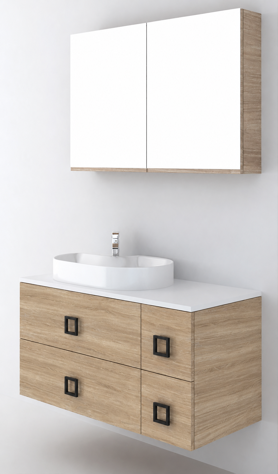 Orabella Solid Surface100 - Finish 331 / White countertop / Four Drawers / Black handles