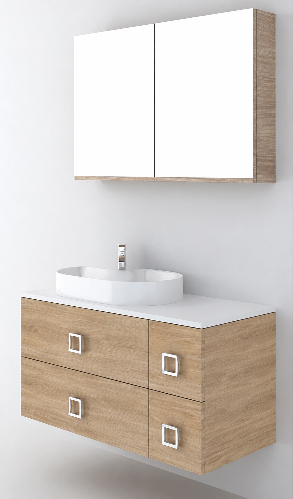 Orabella Solid Surface100 - Finish 331 / White countertop / Four Drawers / Chrome handles