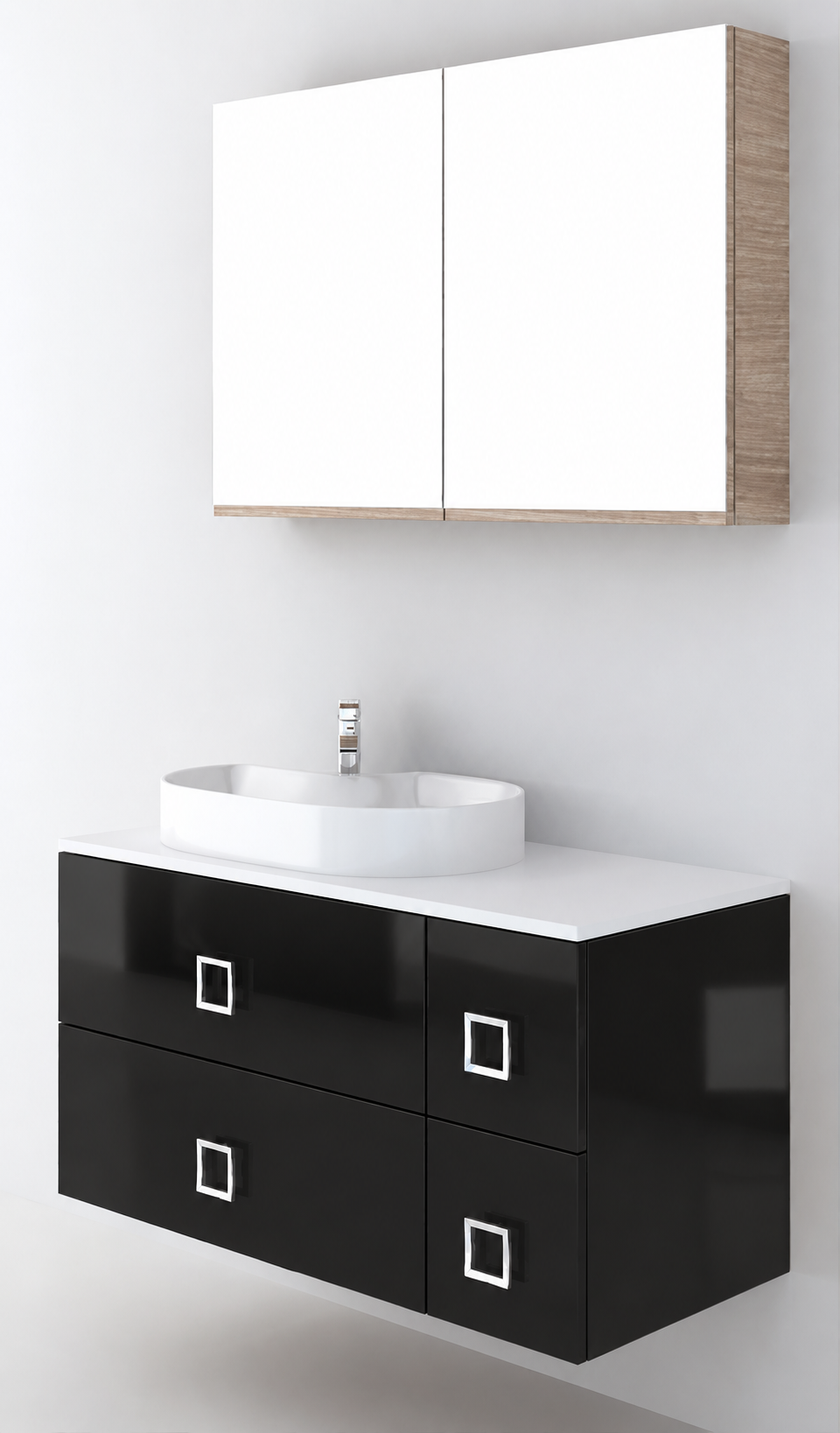 Orabella Solid Surface100 - Finish 6040 / White countertop / Four Drawers / Chrome handles