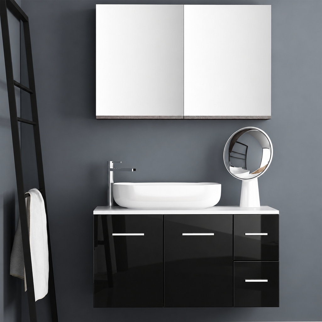 Orabella Solid Surface100 - Finish 6040 / White countertop / Two Doors and Two Drawers / Chrome handles