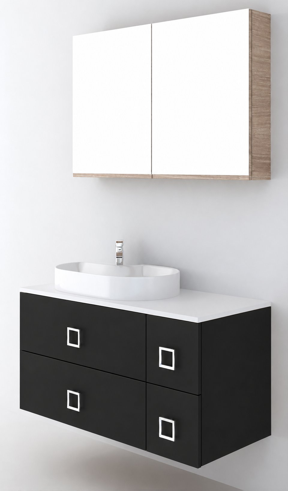 Orabella Solid Surface100 - Finish 6090 / White countertop / Four Drawers / Chrome handles