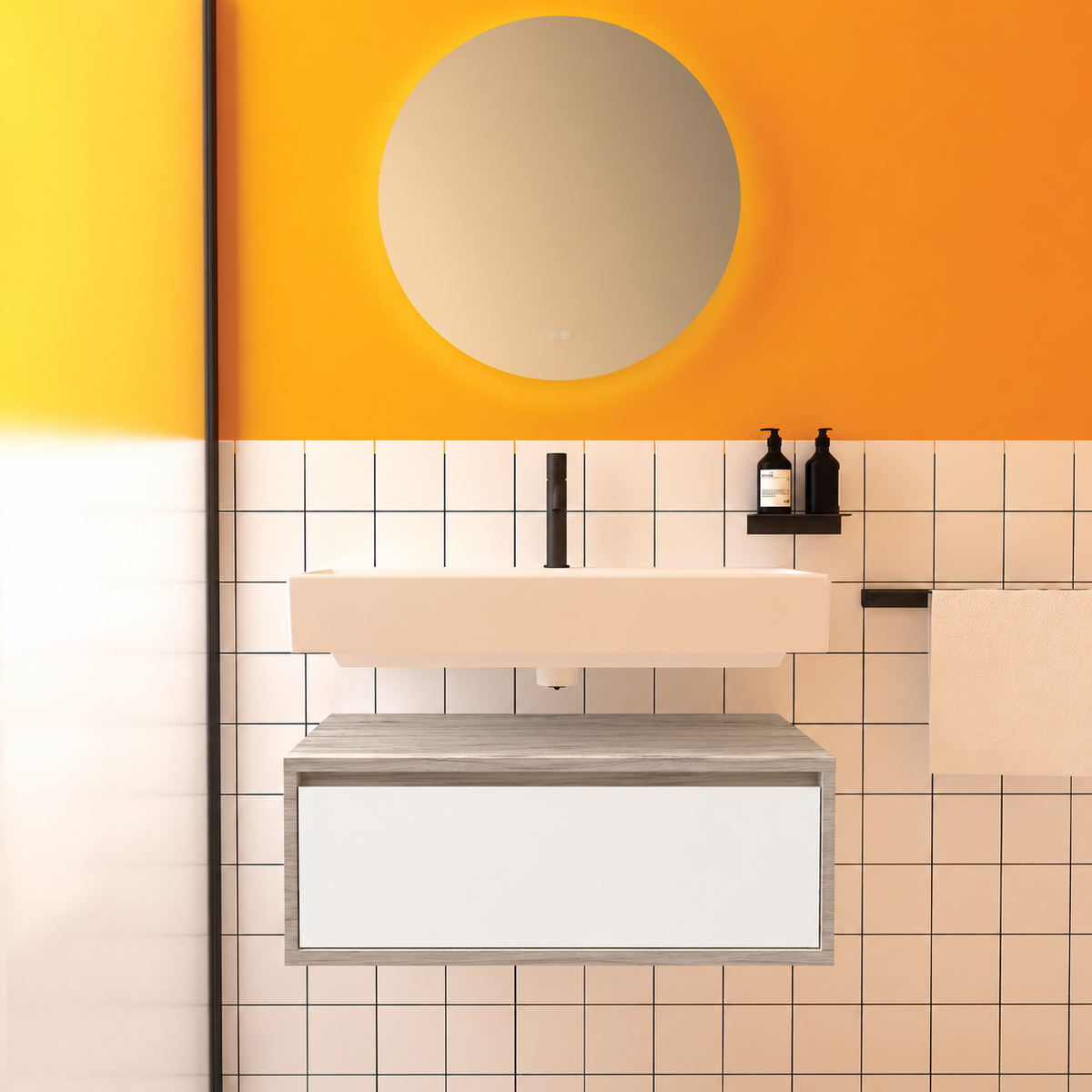 Amabile vanity — cabinet finish719, drawer finish101, floating separate basin