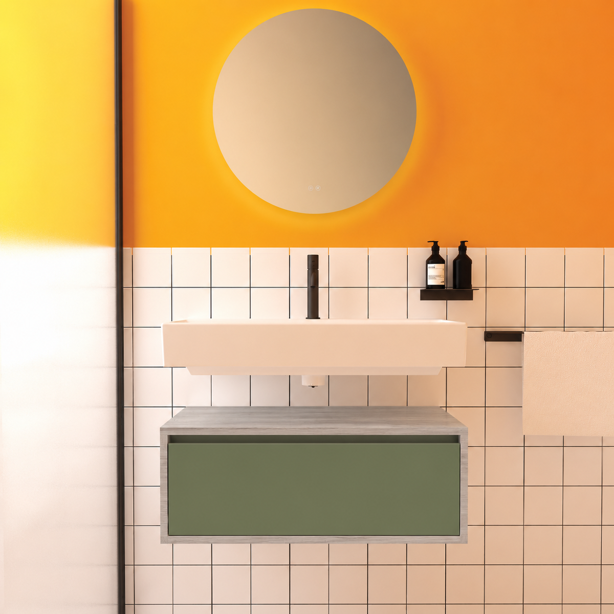 Amabile vanity — cabinet finish719, drawer finish162, floating separate basin