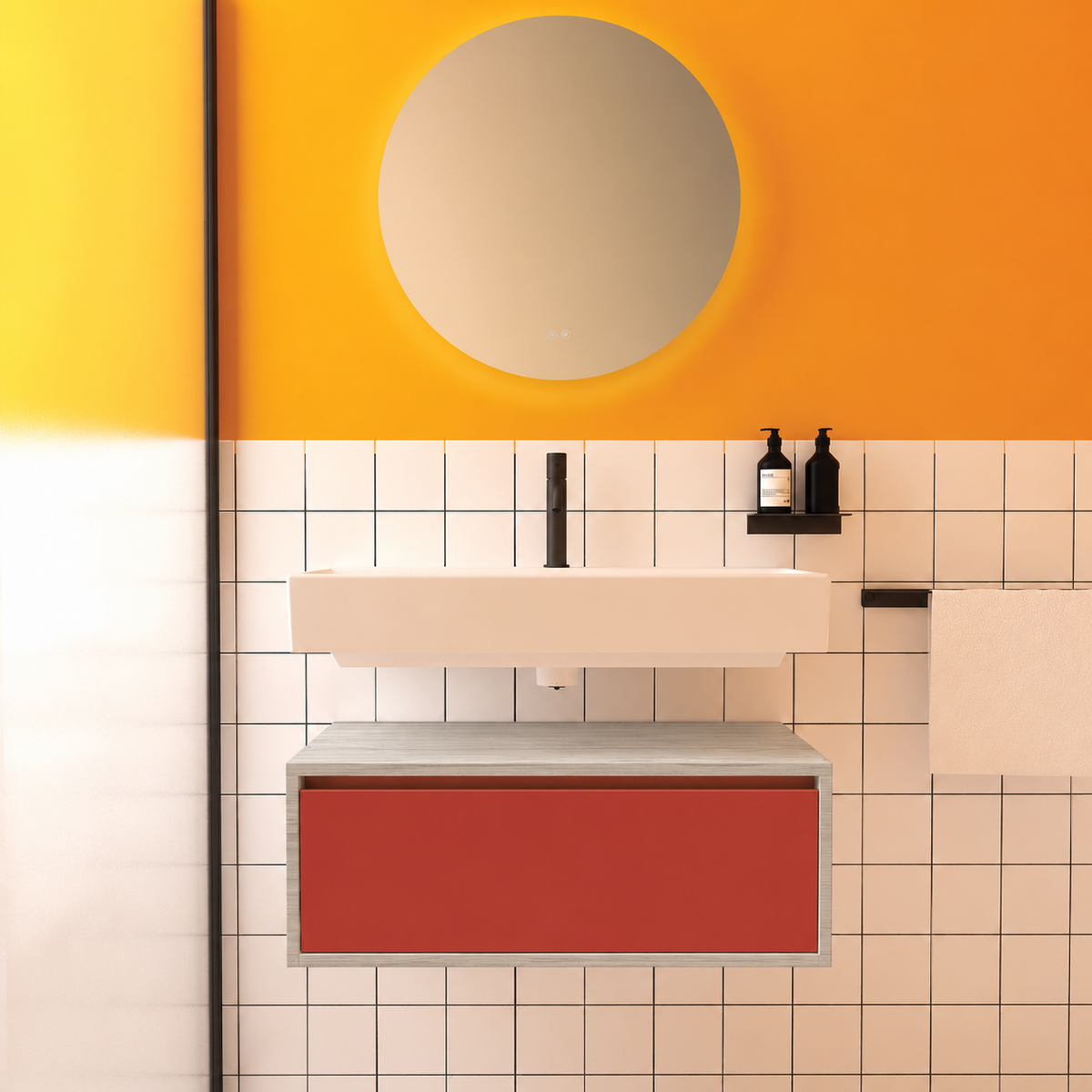 Amabile vanity — cabinet finish719, drawer finish165, floating separate basin