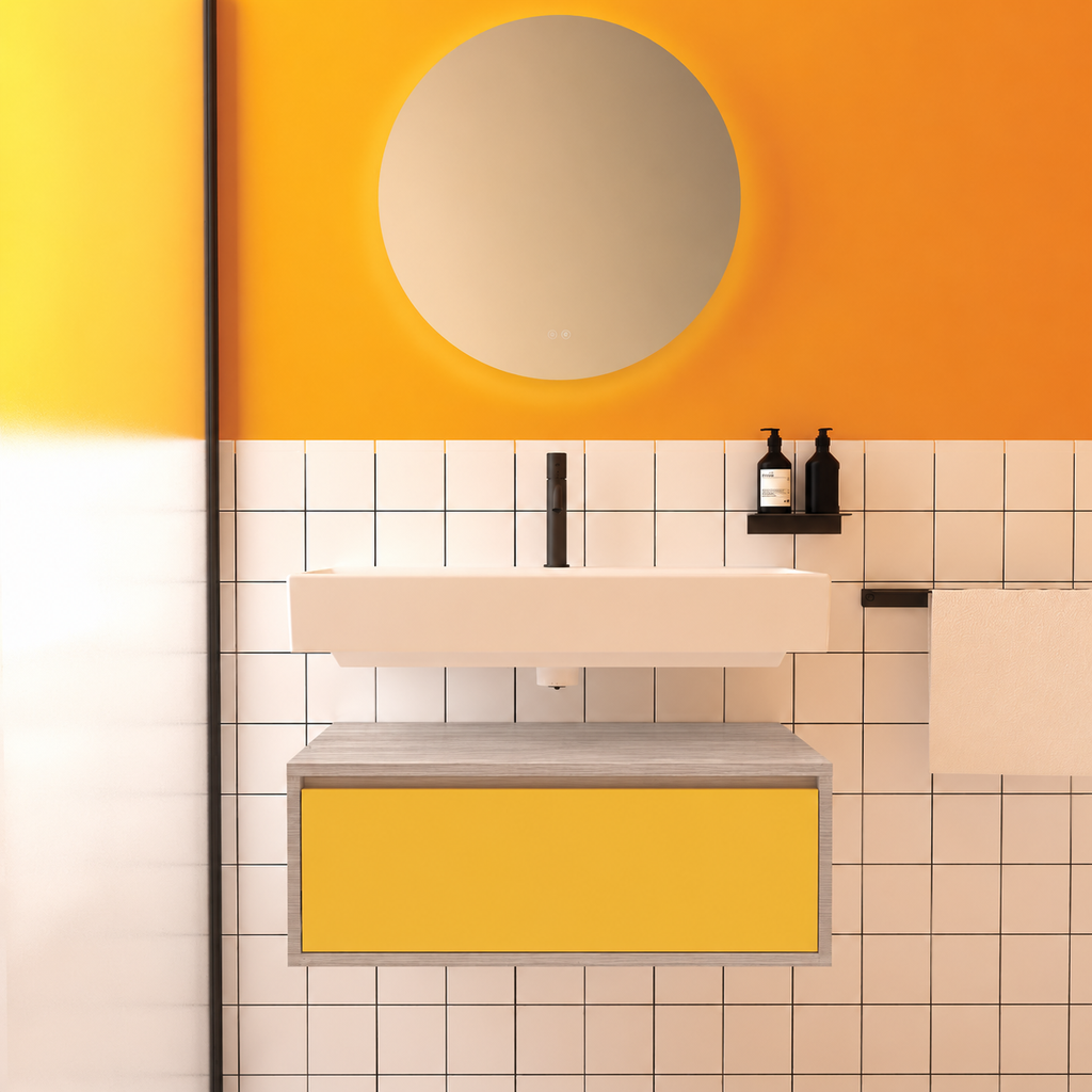 Amabile vanity — cabinet finish719, drawer finish168, floating separate basin