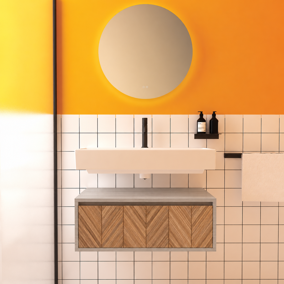 Amabile vanity — cabinet finish719, drawer finish270, floating separate basin