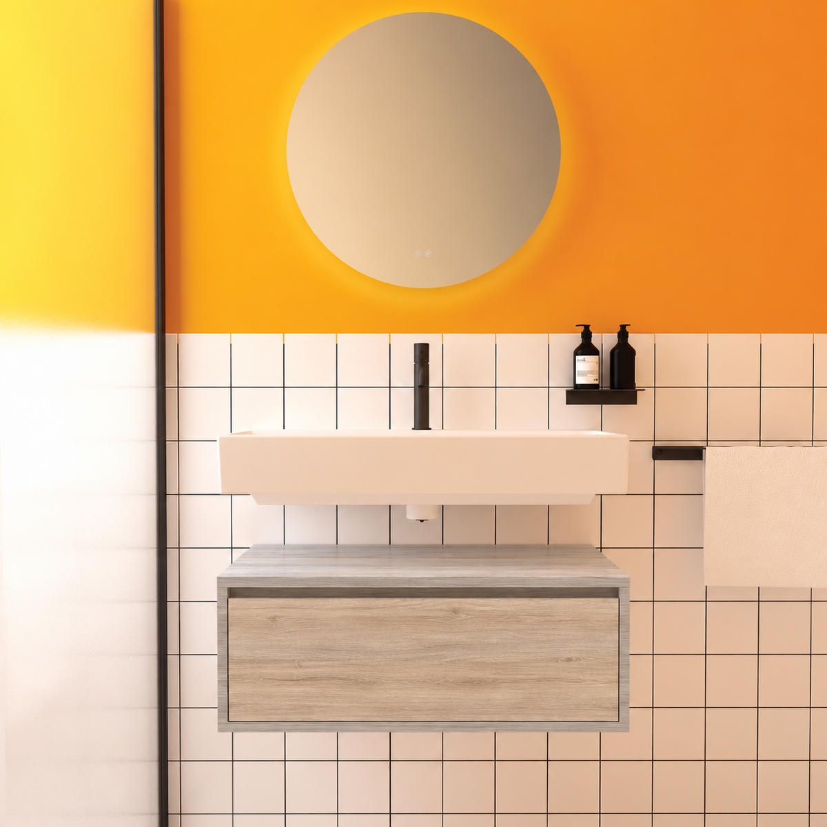 Amabile vanity — cabinet finish719, drawer finish326, floating separate basin
