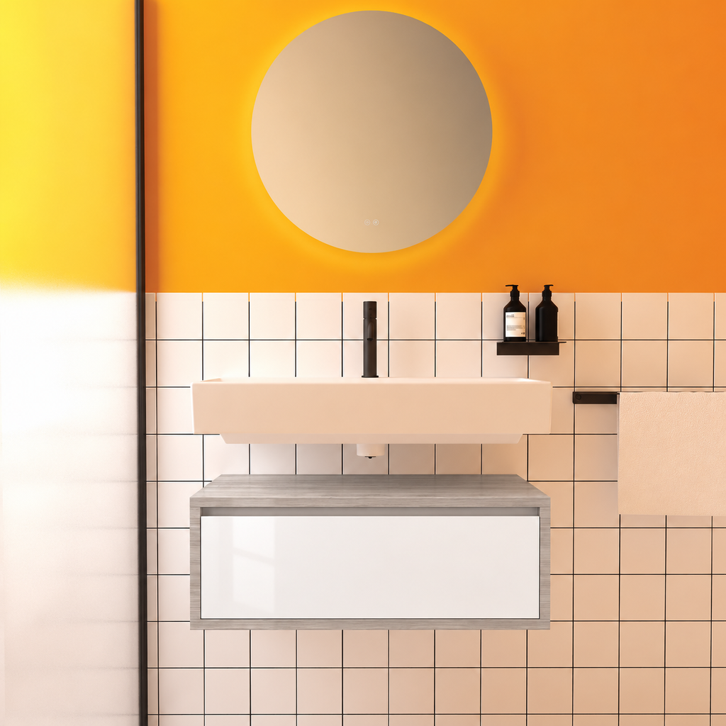 Amabile vanity — cabinet finish719, drawer finish6010, floating separate basin